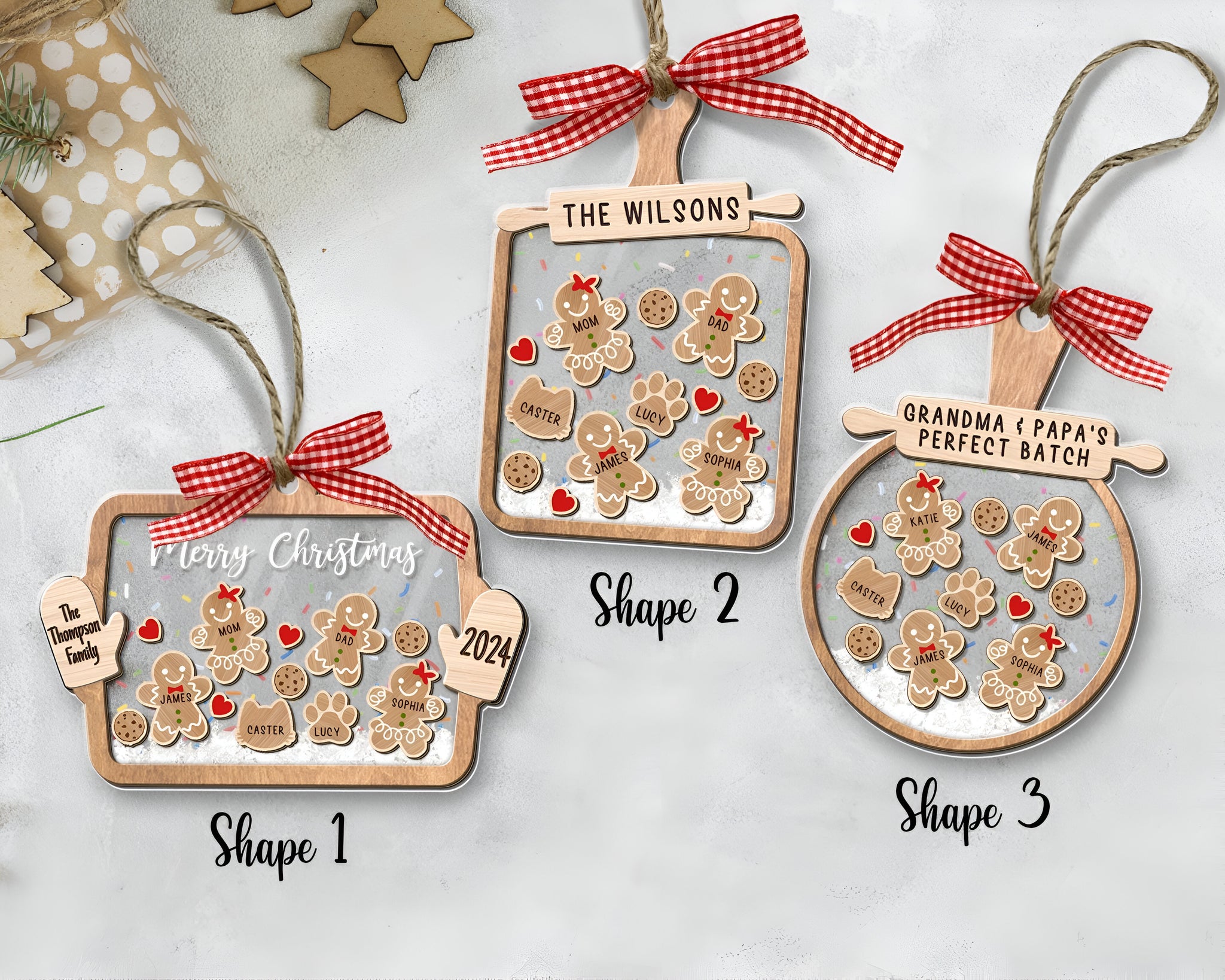 Personalized Family Member Shaker Ornament, Family 4D Shake Ornament, Gingerbread Family Ornament, Family Christmas Gifts, Family Keepsake ORHA24