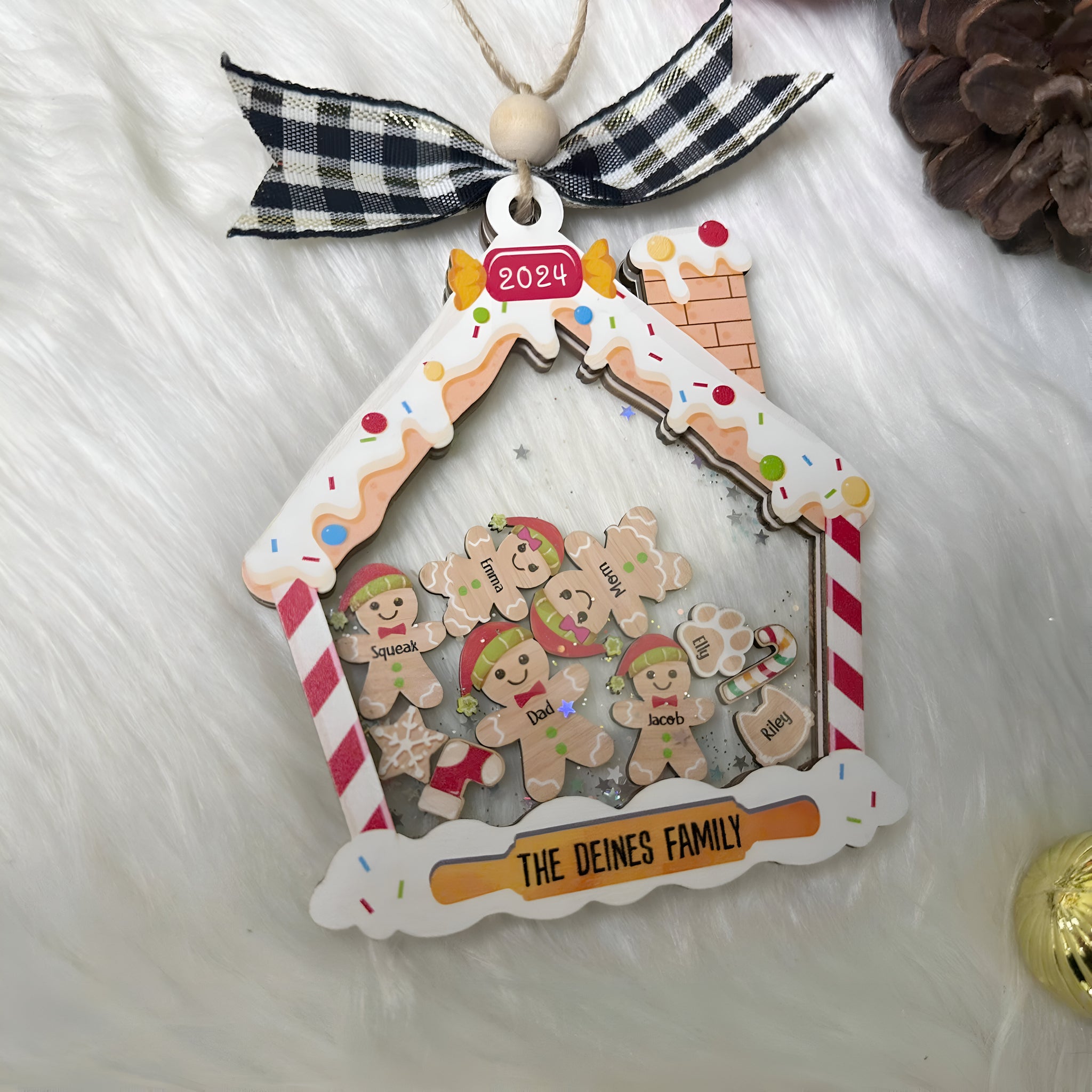 Personalized Gingerbread With Hat House Family Ornament 2024, Custom Family Ornament, Family Christmas ornament, 4D Shake Christmas Ornament HAOR10
