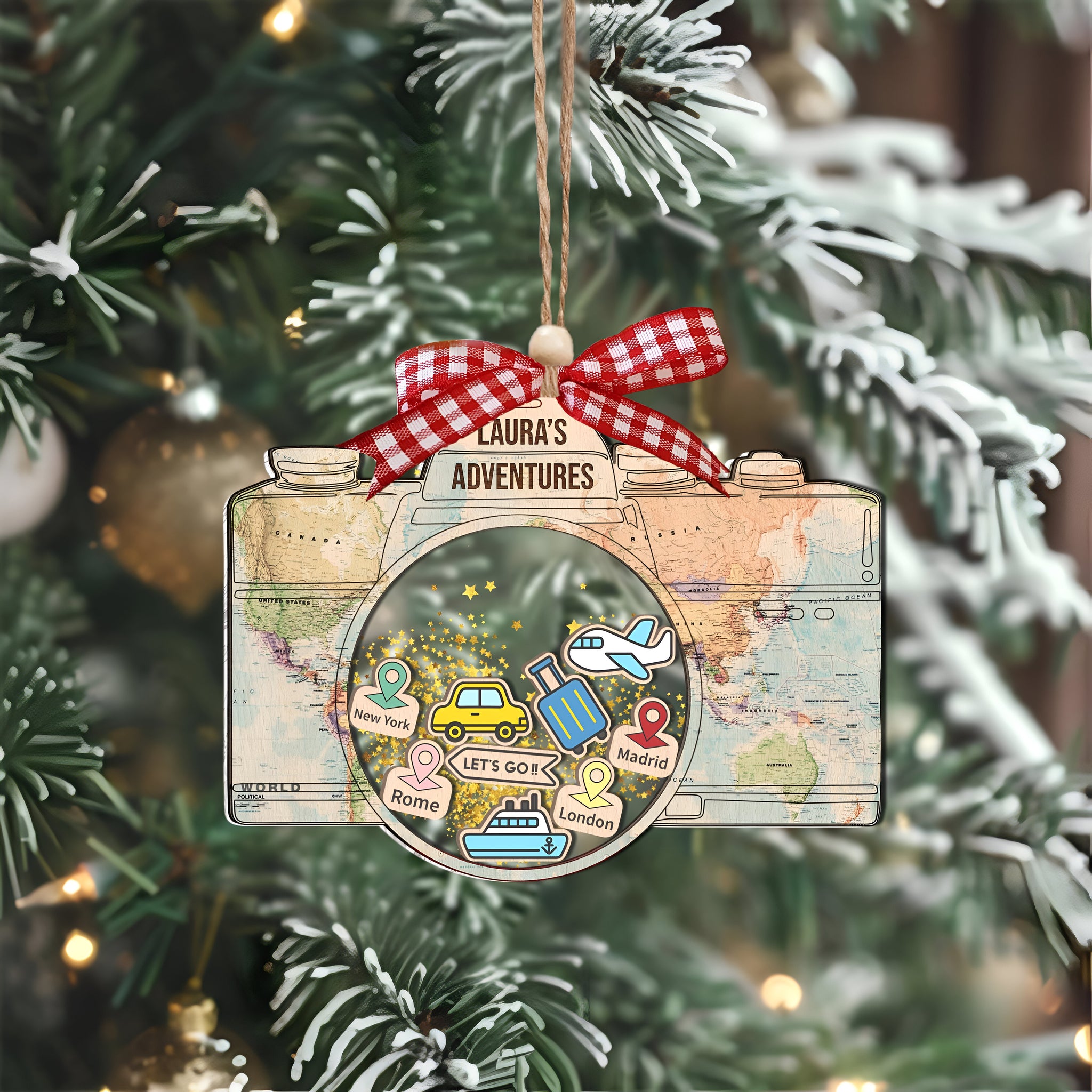Personalized Travel Adventures 4D Shaker Ornament, Custom Travel Christmas Ornament, 4D Custom Shaker Ornament, Travel Ornament Gifts HAOR10