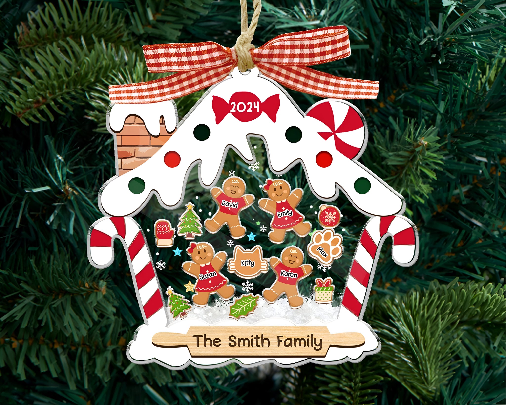 Personalized Gingerbread Family Ornament With Pets, Custom Family Ornament 2024, Family Christmas Ornament, 4D Shake Family Ornament HAOR10