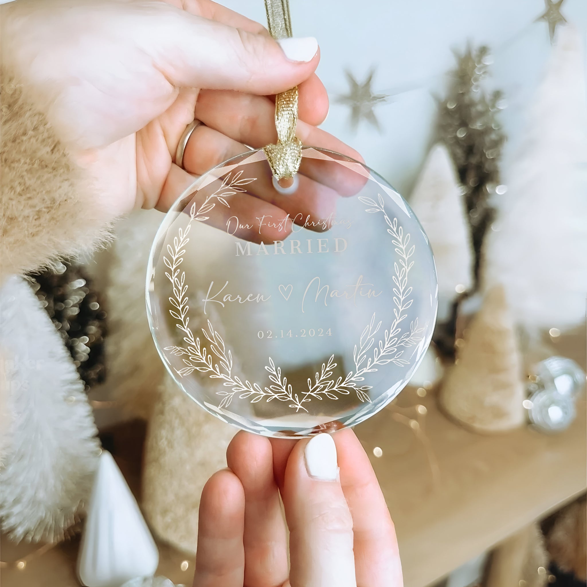 Personalized First Christmas Married Glass Ornament, Our First Christmas Married as Mr and Mrs Ornament, Wedding Glass GX05-14 ORN2509