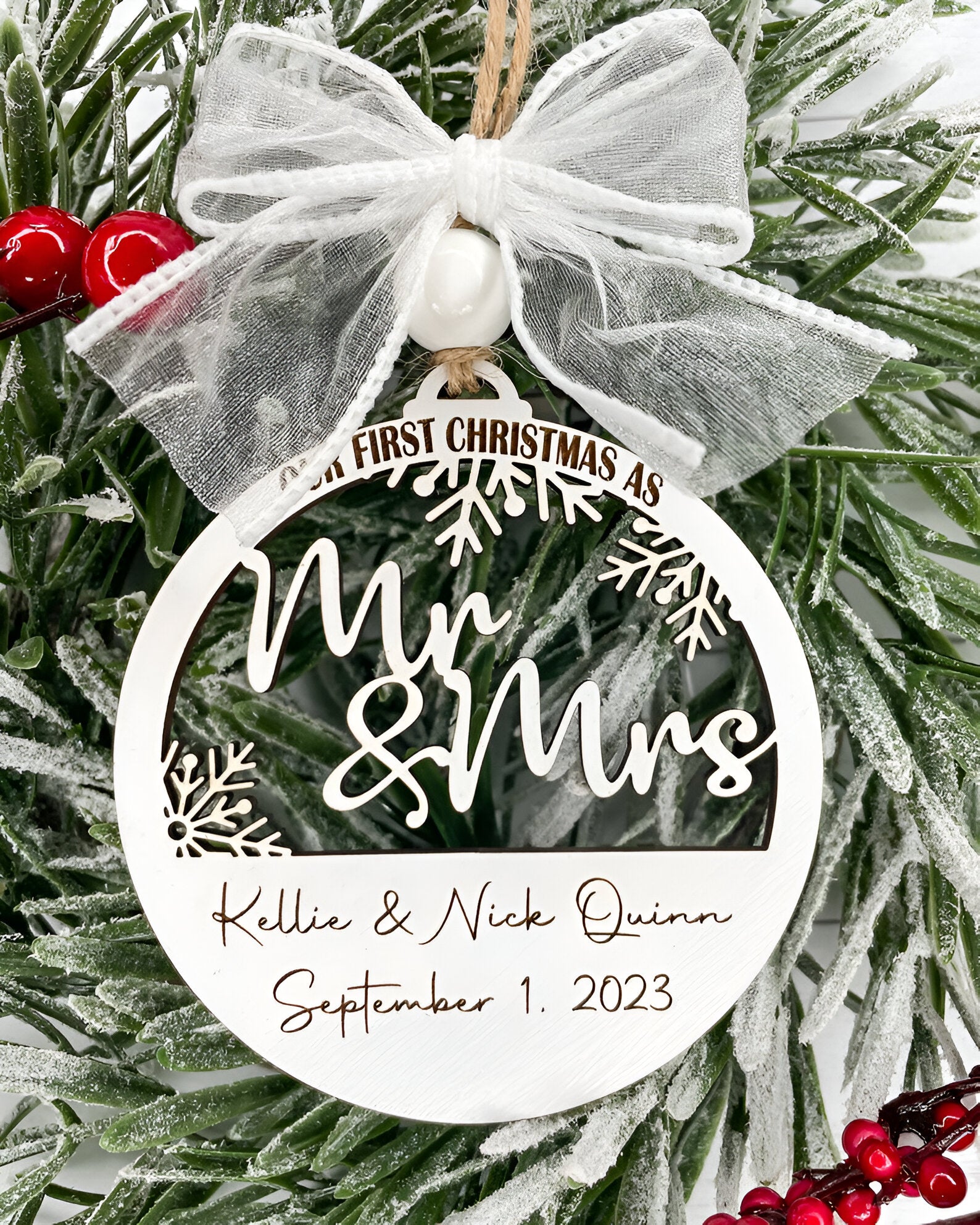 Personalized Wedding Christmas Ornament, Our First Christmas Married Ornament, Mr & Mrs Christmas Ornament, Newlywed Christmas Ornament Gift ORN0110