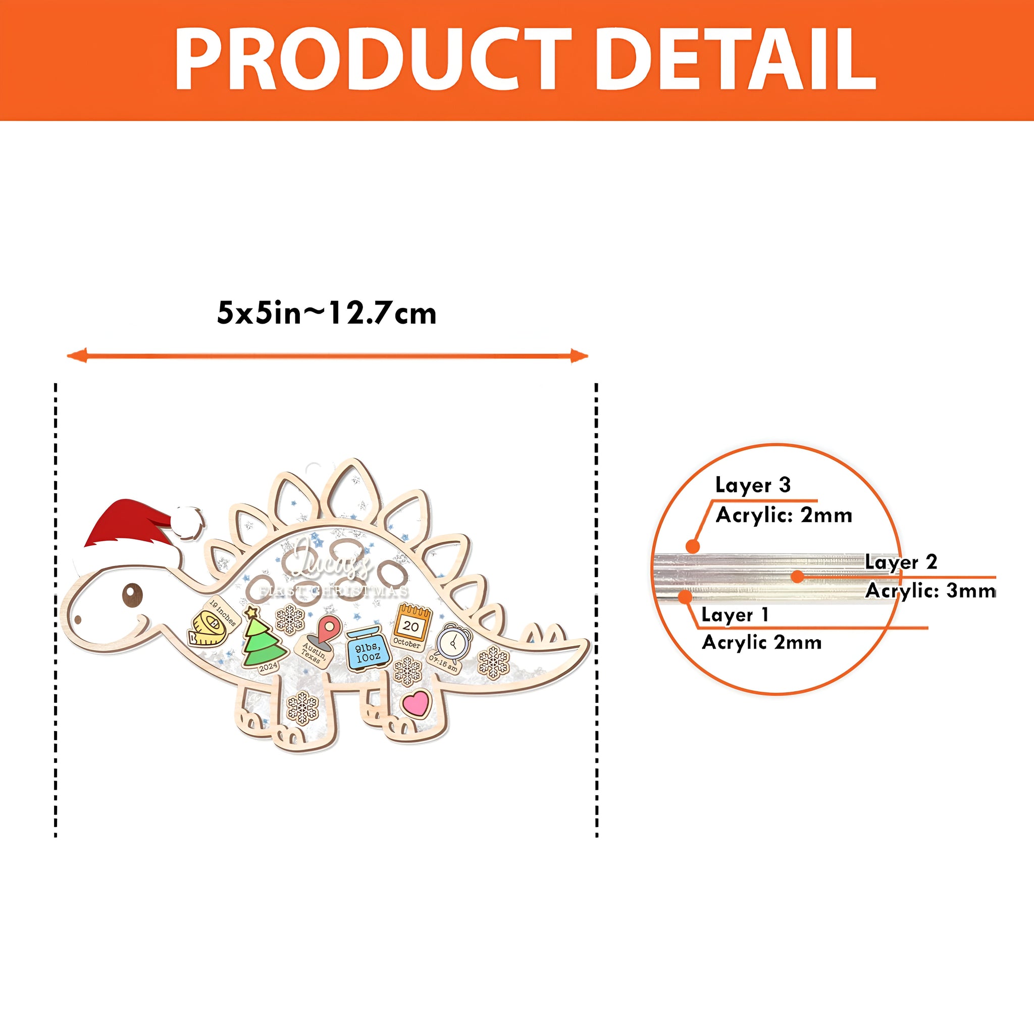 Personalized Dinosaur Baby's First Christmas Ornament 2024, Custom Baby 1st Christmas Ornament, Custom New Baby Gift,4D Shaker Baby Ornament ORHA24