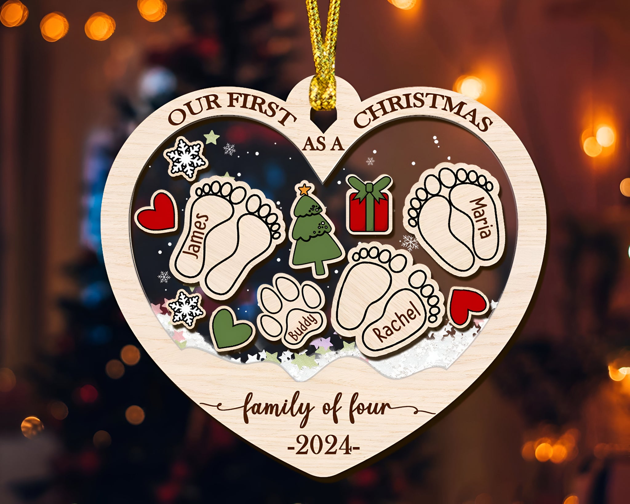 Personalized First Christmas As A Family Of Four Ornament, Custom Footprints Shaker Ornament, Baby First Ornament, Newborn Gift, Family Gift HAOR10