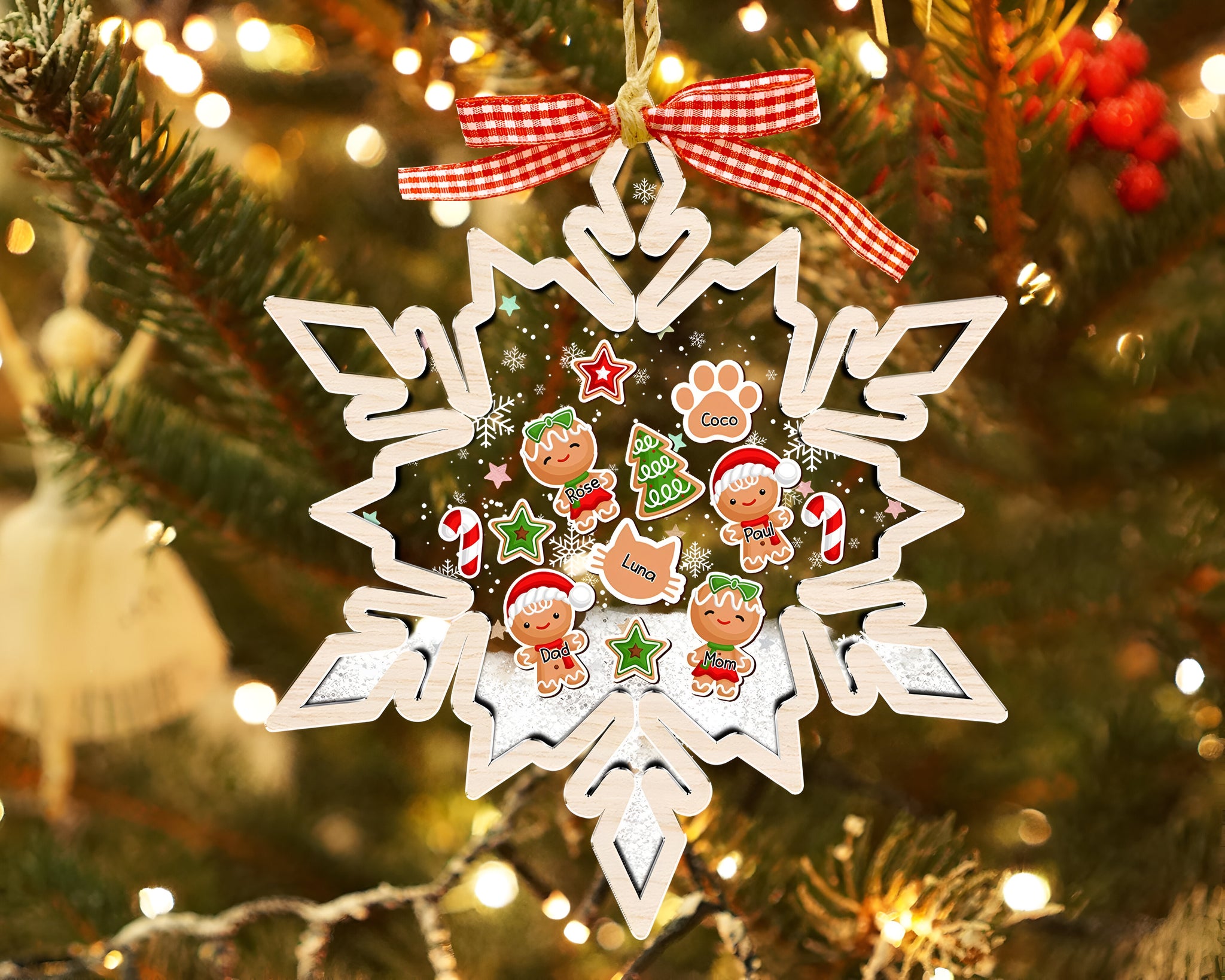 Personalized Gingerbread  Family Ornament, Christmas Ornament 2024, Custom Family Christmas Gift, 4D Family Shaker Ornament, Christmas Decor HAOR10