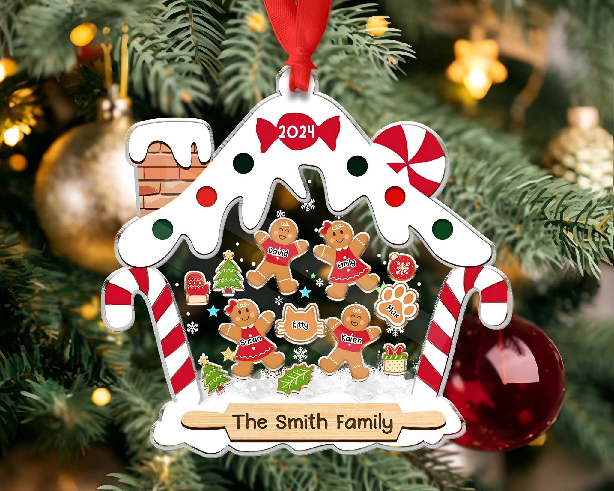 Personalized Gingerbread Family Ornament With Pets, Custom Family Ornament 2024, Family Christmas Ornament, 4D Shake Family Ornament HAOR10