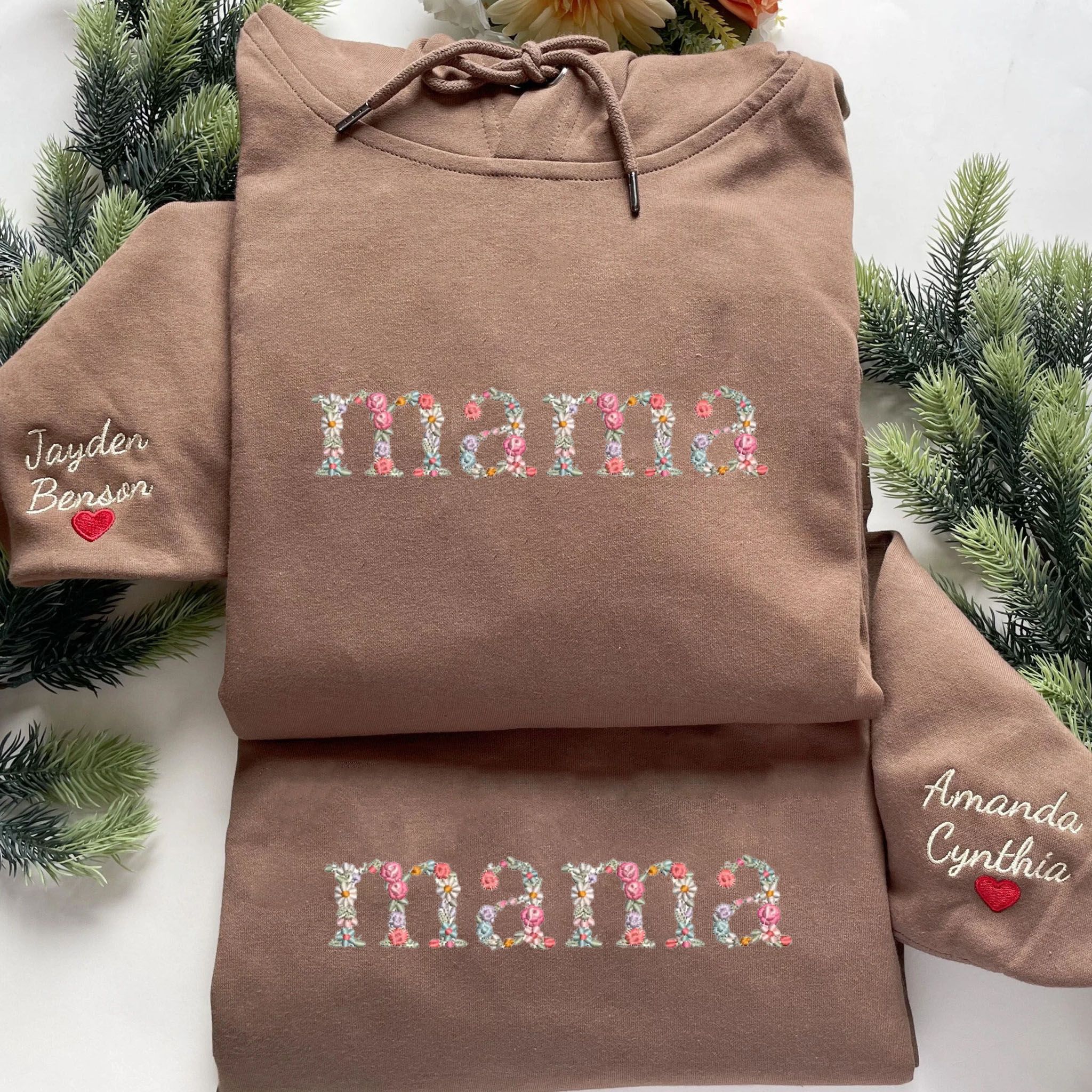 Personalised Embroidered Hoodies with Alphabet Floral Embroidery Letters, Best Gifts For Mom EM2