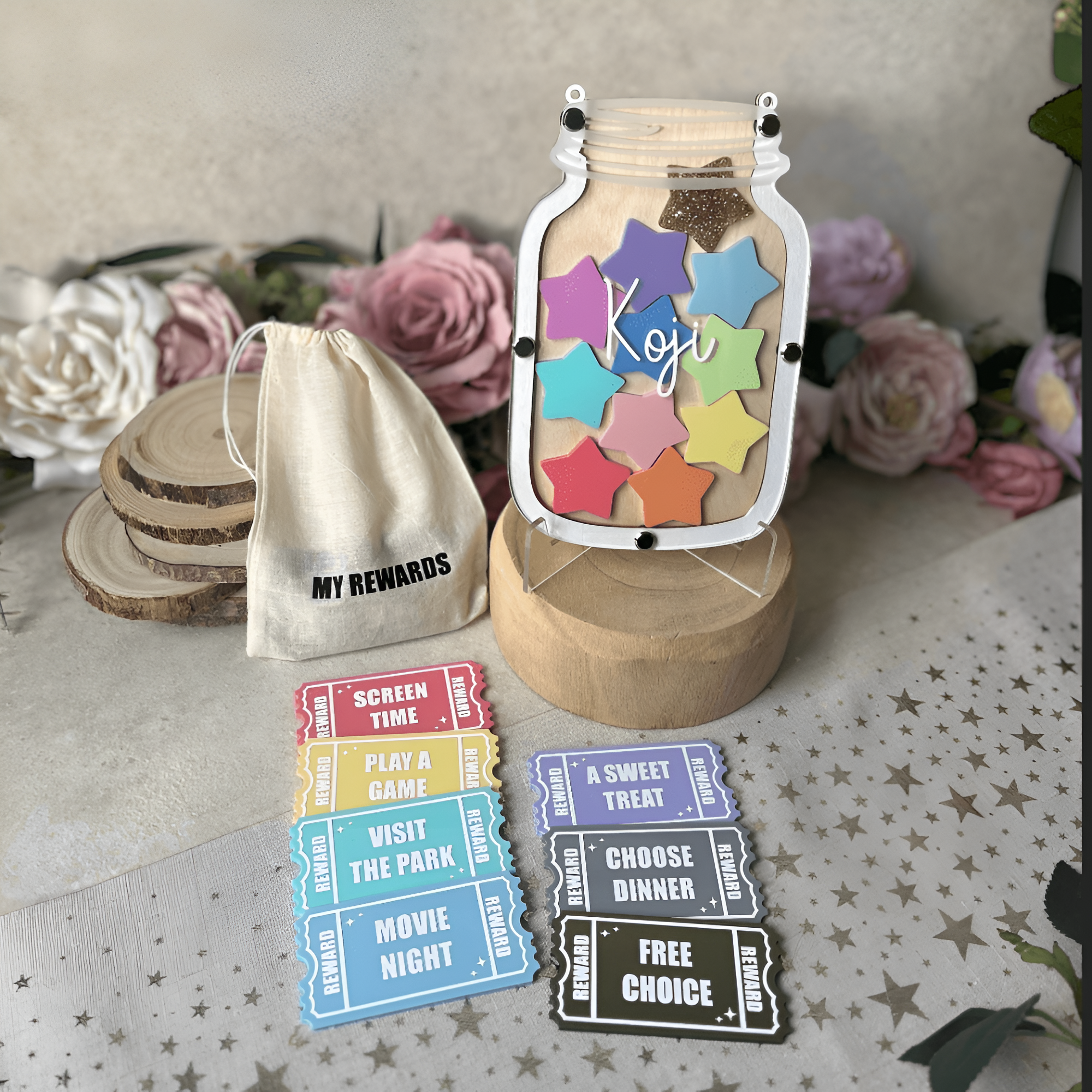 Personalised reward jar and reward token for daily routines and good behaviour REJAR
