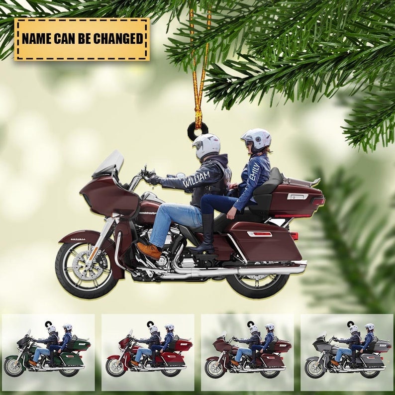 Personalizable Biker Couple Motorcycle Ornament, Motorcycle Lover Ornament, Biker Ornament Gift for Couples, Motorcycle Christmas Ornament ORH1710N