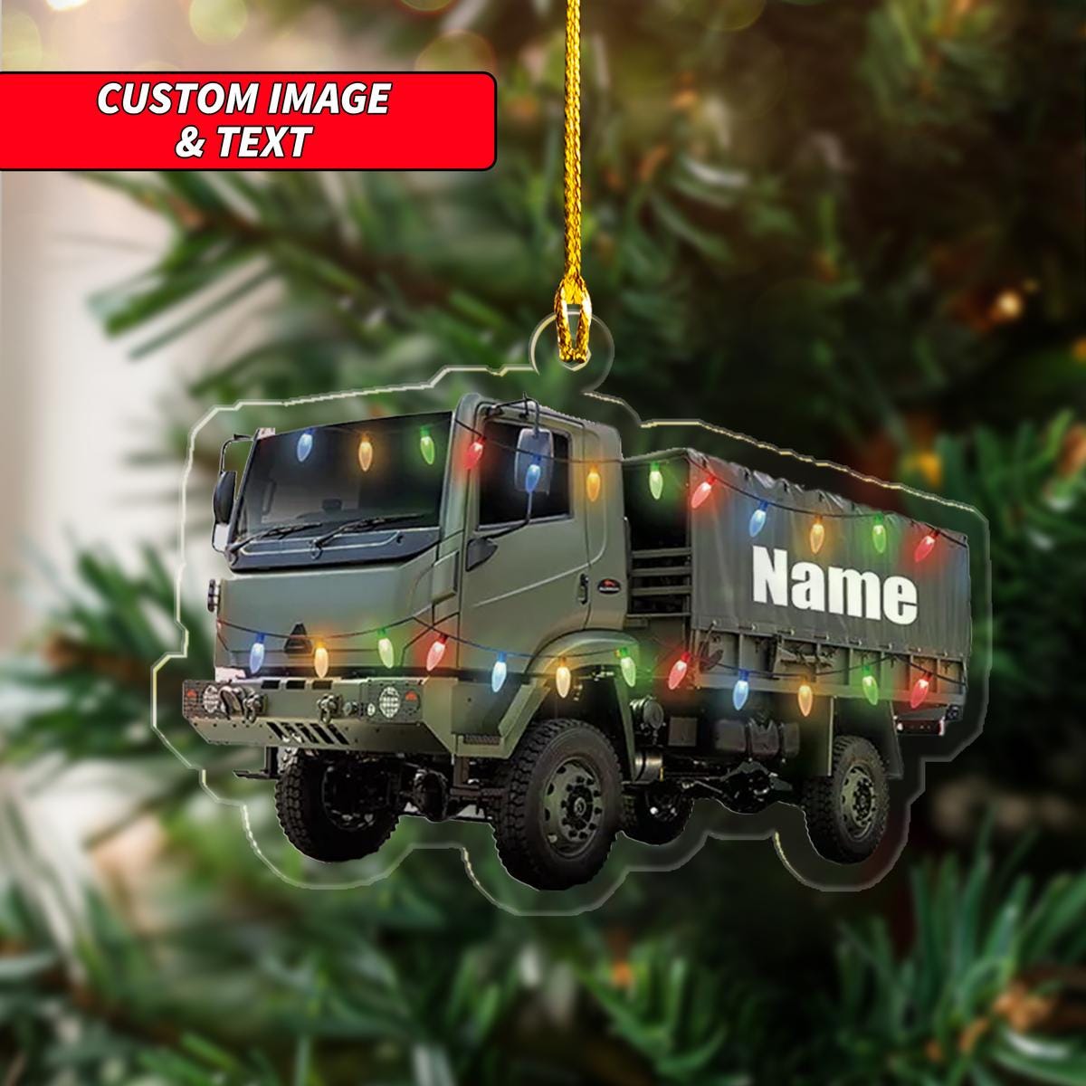 Personalize Army Container Truck Christmas Ornament, Army Container Truck Christmas Ornament, Custom Name Acrylic Ornament ORNO5