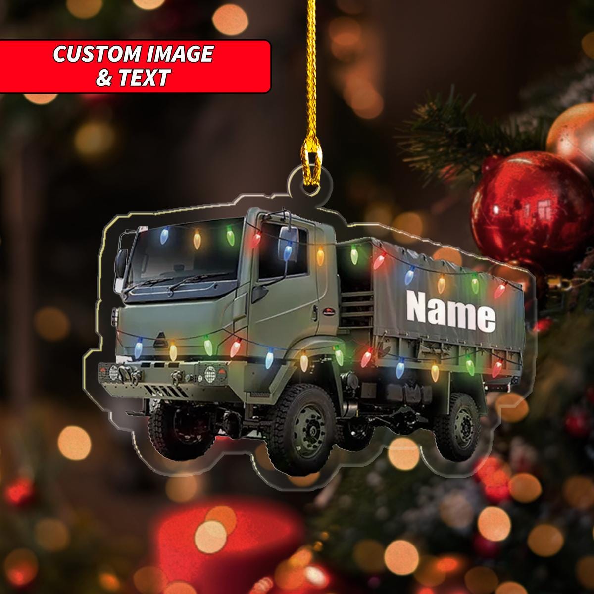 Personalize Army Container Truck Christmas Ornament, Army Container Truck Christmas Ornament, Custom Name Acrylic Ornament ORNO5