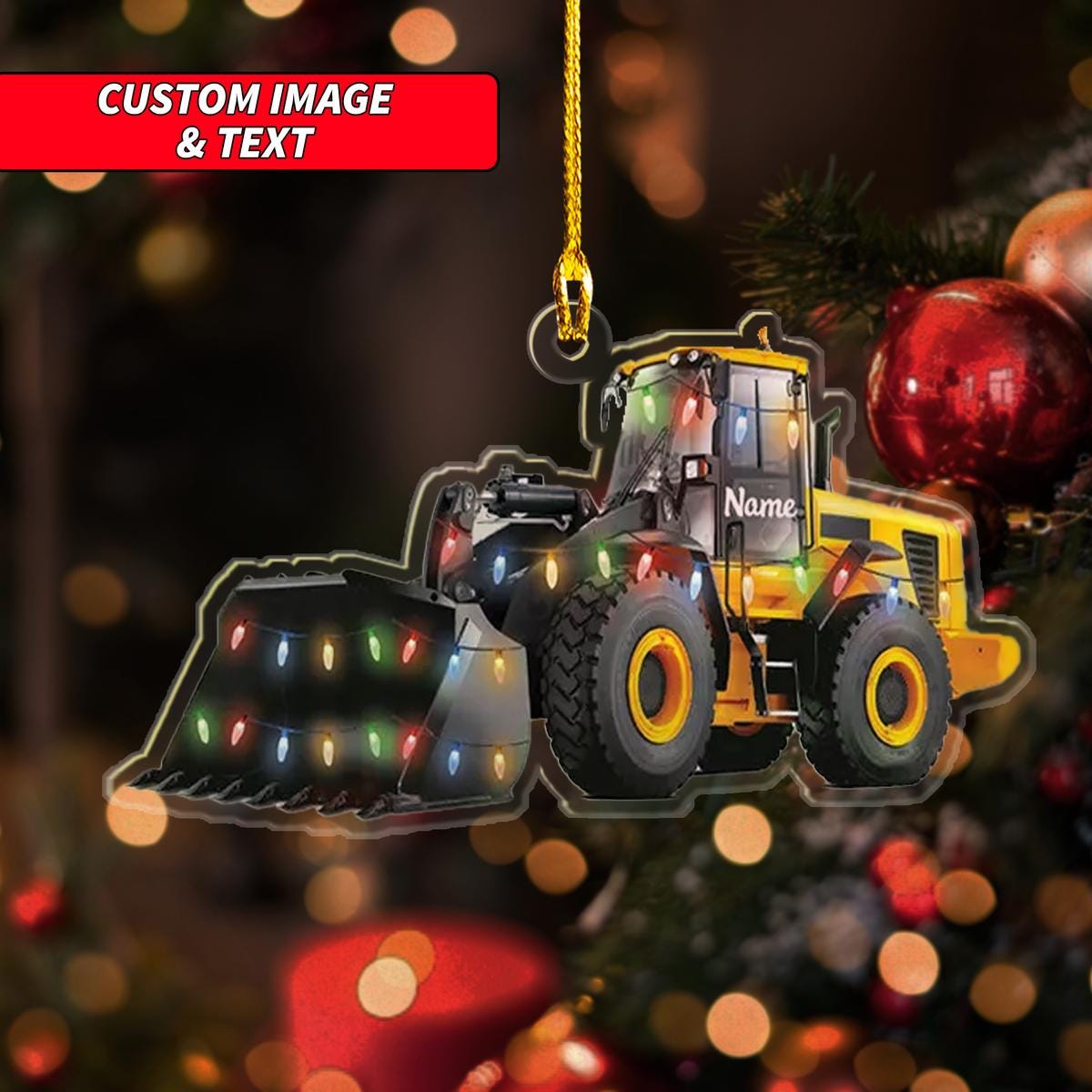 Personalize Backhoe Loader Vehicles Christmas Ornament, Heavy Equipment Christmas Ornament, Custom Name Acrylic Ornament ORNO5