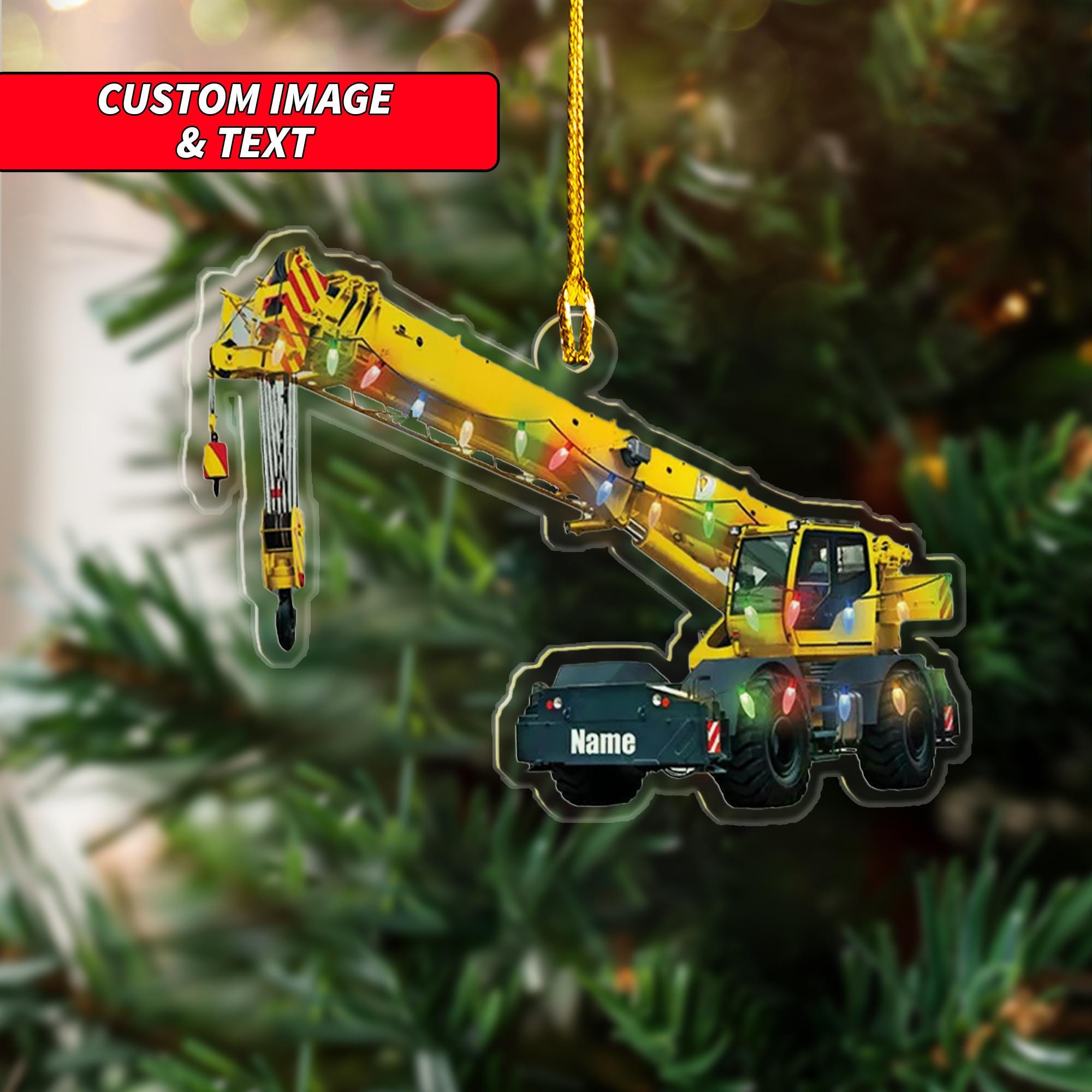Personalize Crane Vehicles With Christmas Light Christmas Ornament, Excavator Christmas Ornament, Custom Name Acrylic Ornament ORNO5