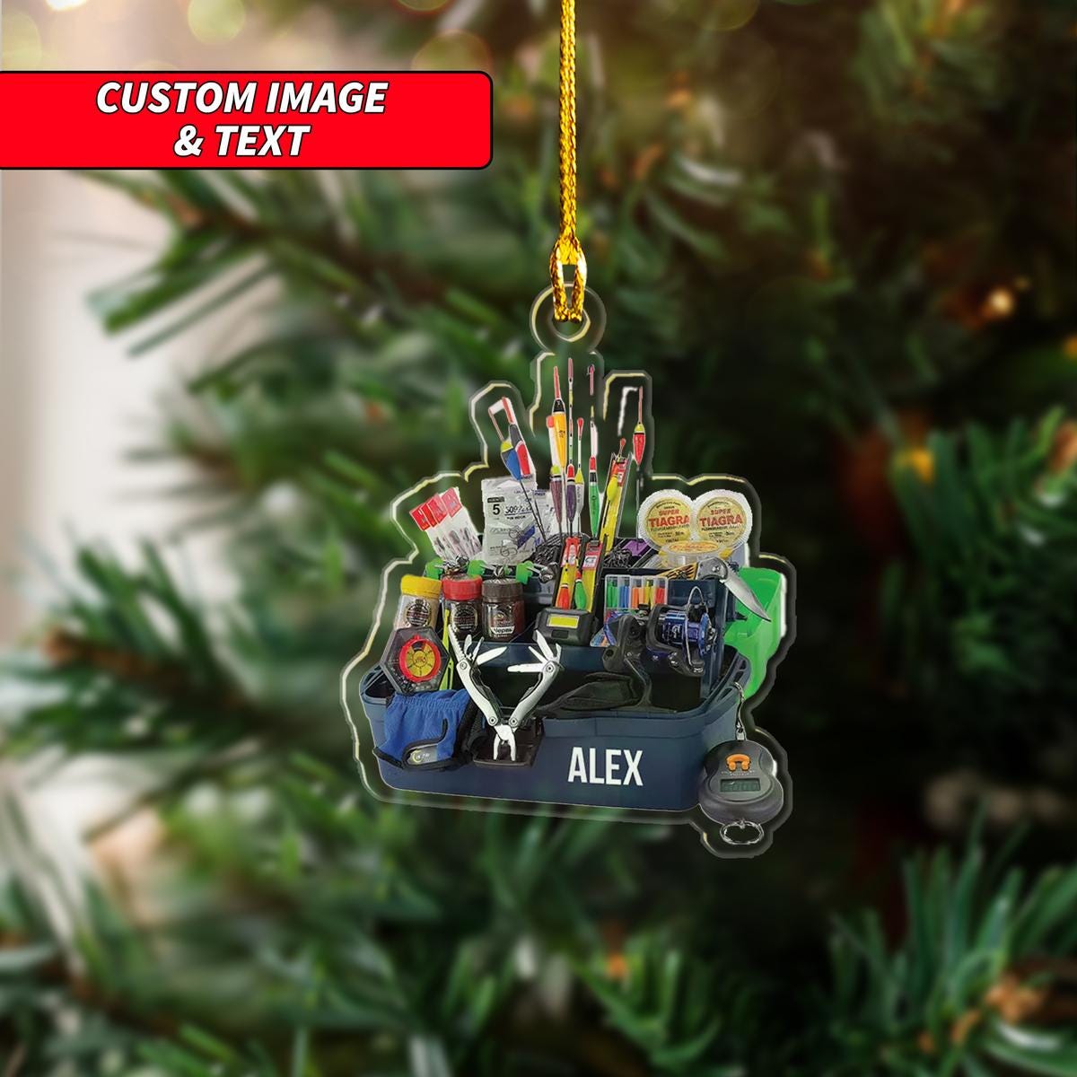 Personalize Fishing Tackle Box Christmas Ornament, Fishing Tool Set Christmas Ornament, Custom Name Acrylic Ornament, Fishing Hobby ORNO5