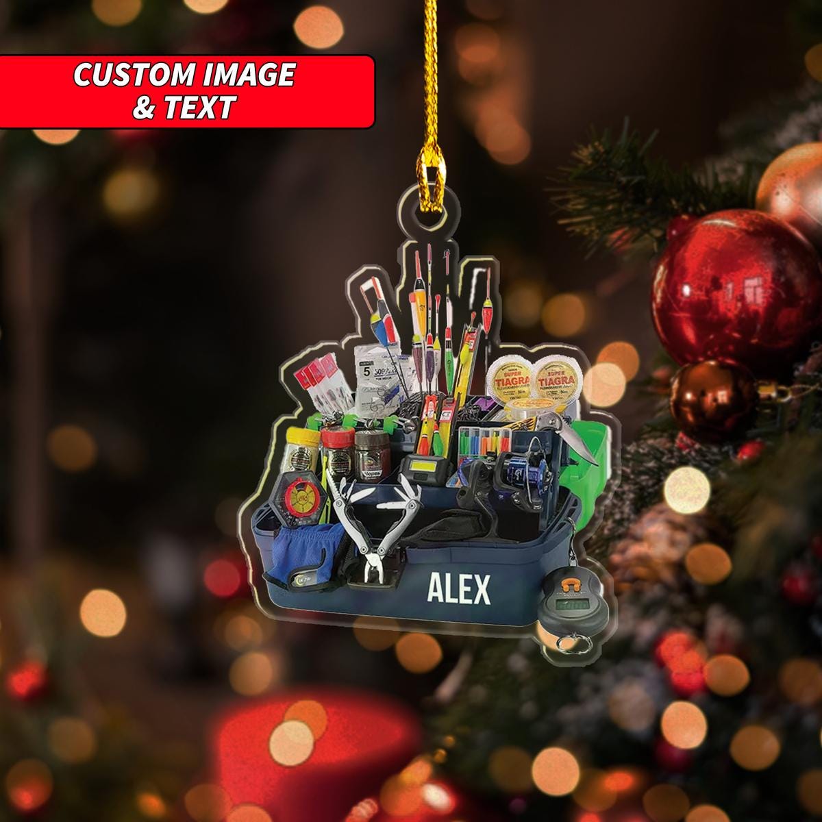 Personalize Fishing Tackle Box Christmas Ornament, Fishing Tool Set Christmas Ornament, Custom Name Acrylic Ornament, Fishing Hobby ORNO5
