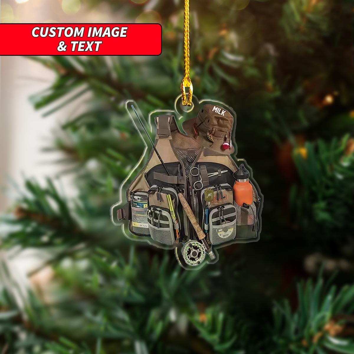 Personalize Fishing Vest Christmas Ornament, Fisherman Christmas Ornament, Custom Name Acrylic Ornament, Fishing Lovers Gift ORNO5