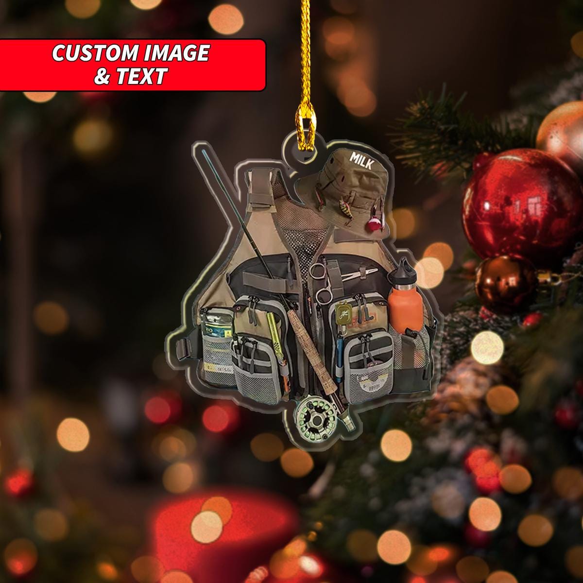 Personalize Fishing Vest Christmas Ornament, Fisherman Christmas Ornament, Custom Name Acrylic Ornament, Fishing Lovers Gift ORNO5