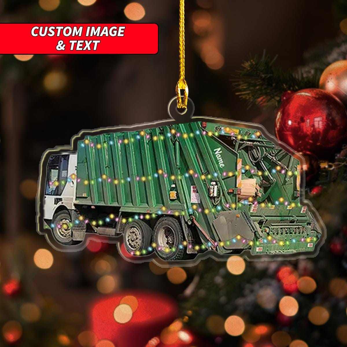 Personalize Garbage Truck Christmas Ornament, Recycling Truck Christmas Ornament, Custom Name Acrylic Ornament, Trash Truck Ornament ORNO5