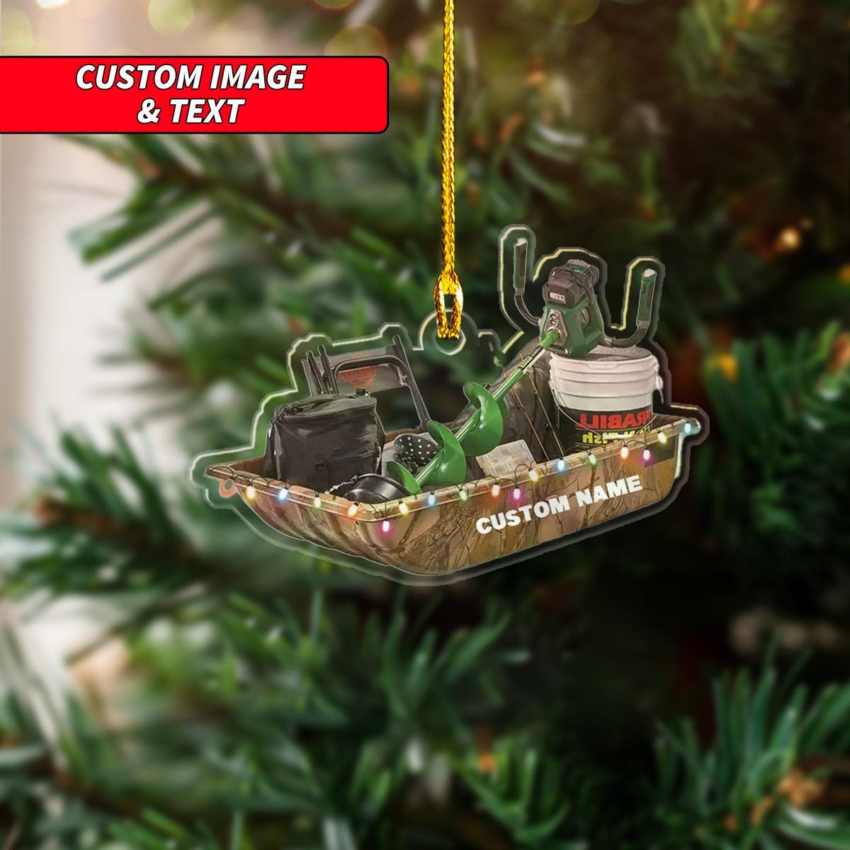 Personalize Ice Fishing Sled Flat Christmas Ornament, Ice Fishing Christmas Ornament, Custom Name Acrylic Ornament, Fishing Hobby ORNO5