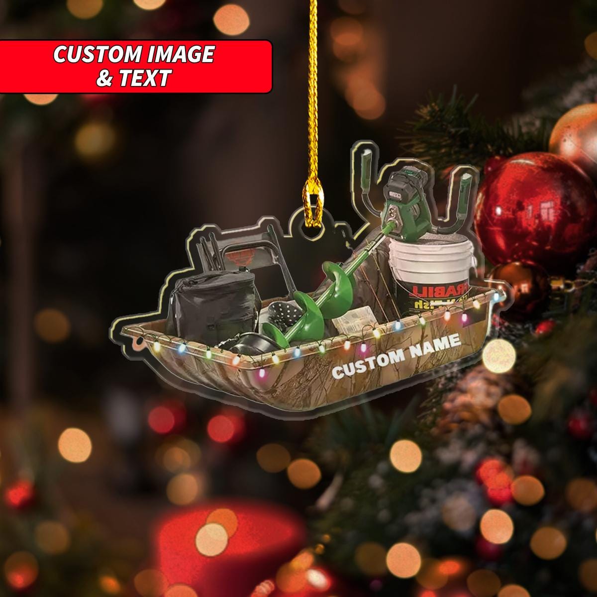 Personalize Ice Fishing Sled Flat Christmas Ornament, Ice Fishing Christmas Ornament, Custom Name Acrylic Ornament, Fishing Hobby ORNO5