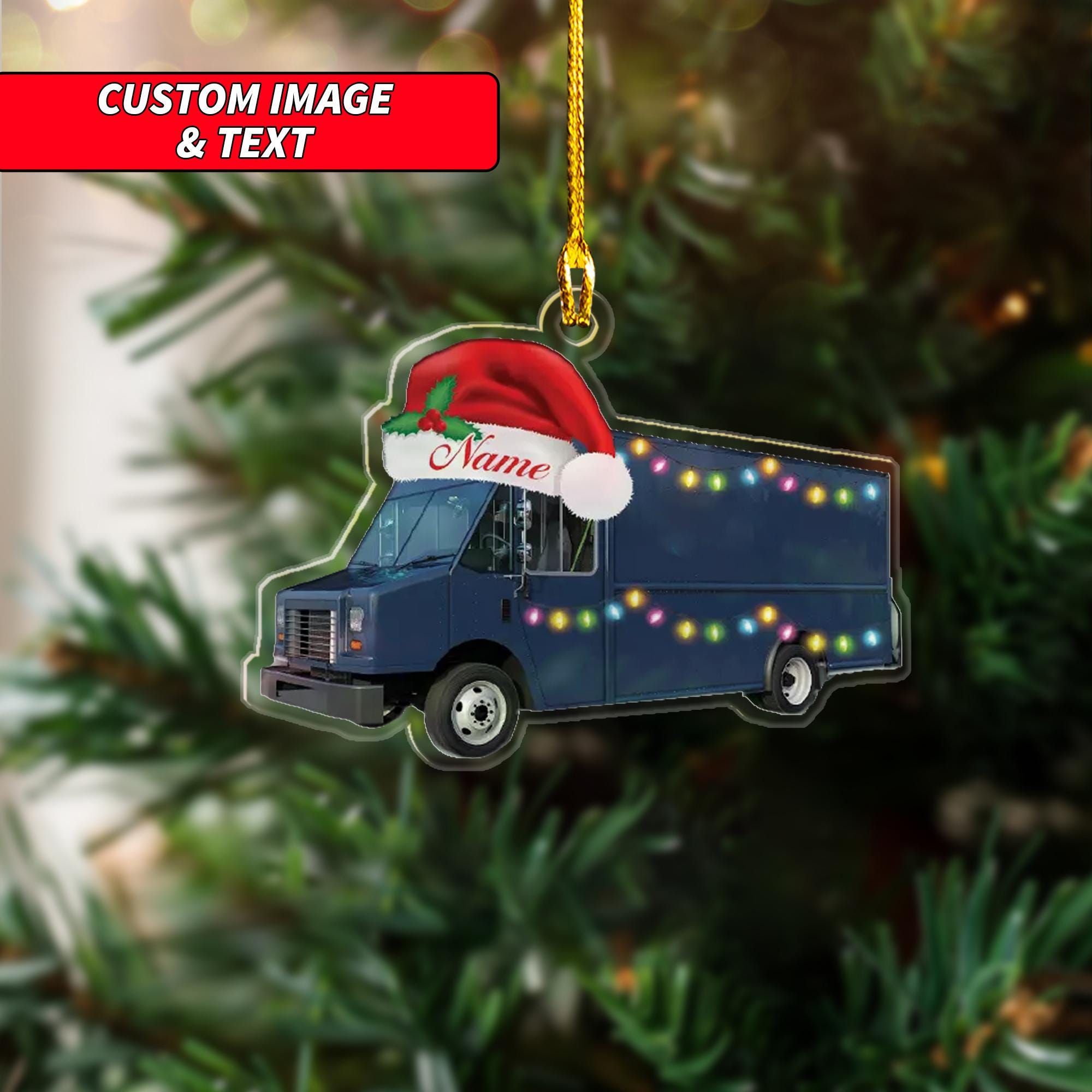 Personalize Truck Acrylic Christmas Ornament, Truck Santa Hat Christmas Ornament, Custom Name Acrylic Ornament, Christmas Ornament ORNO5
