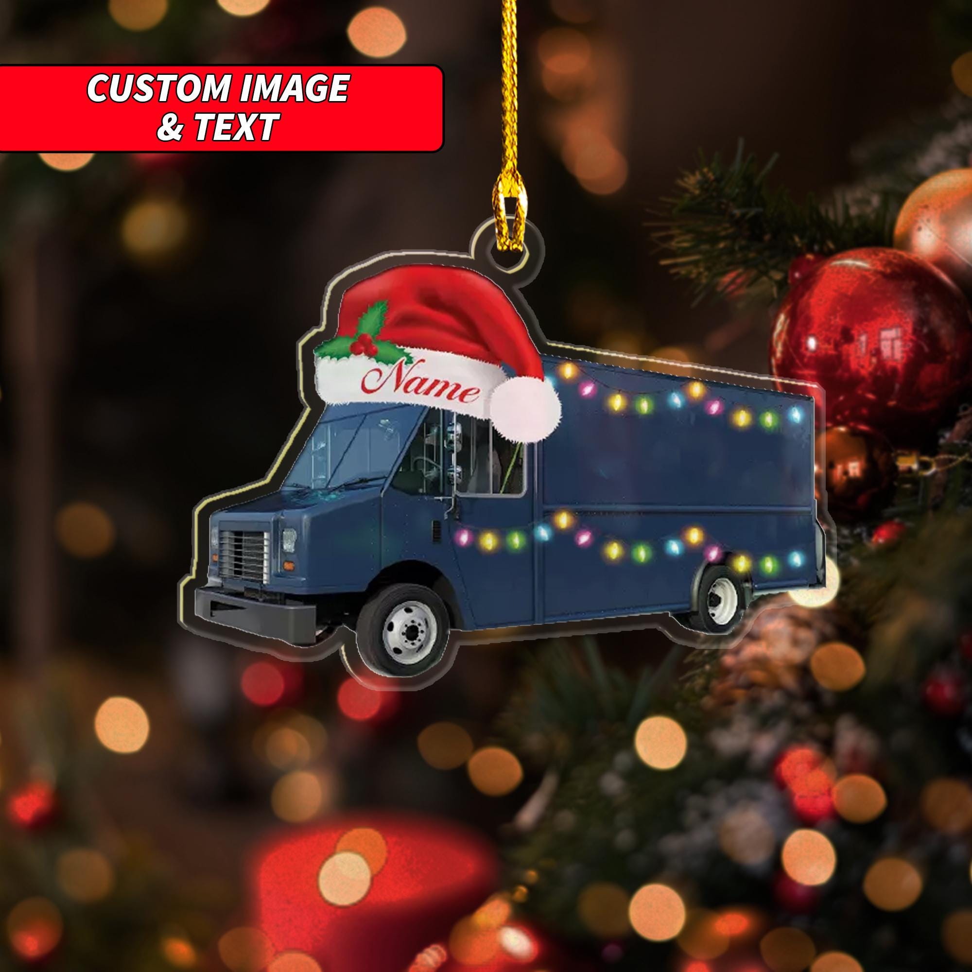 Personalize Truck Acrylic Christmas Ornament, Truck Santa Hat Christmas Ornament, Custom Name Acrylic Ornament, Christmas Ornament ORNO5
