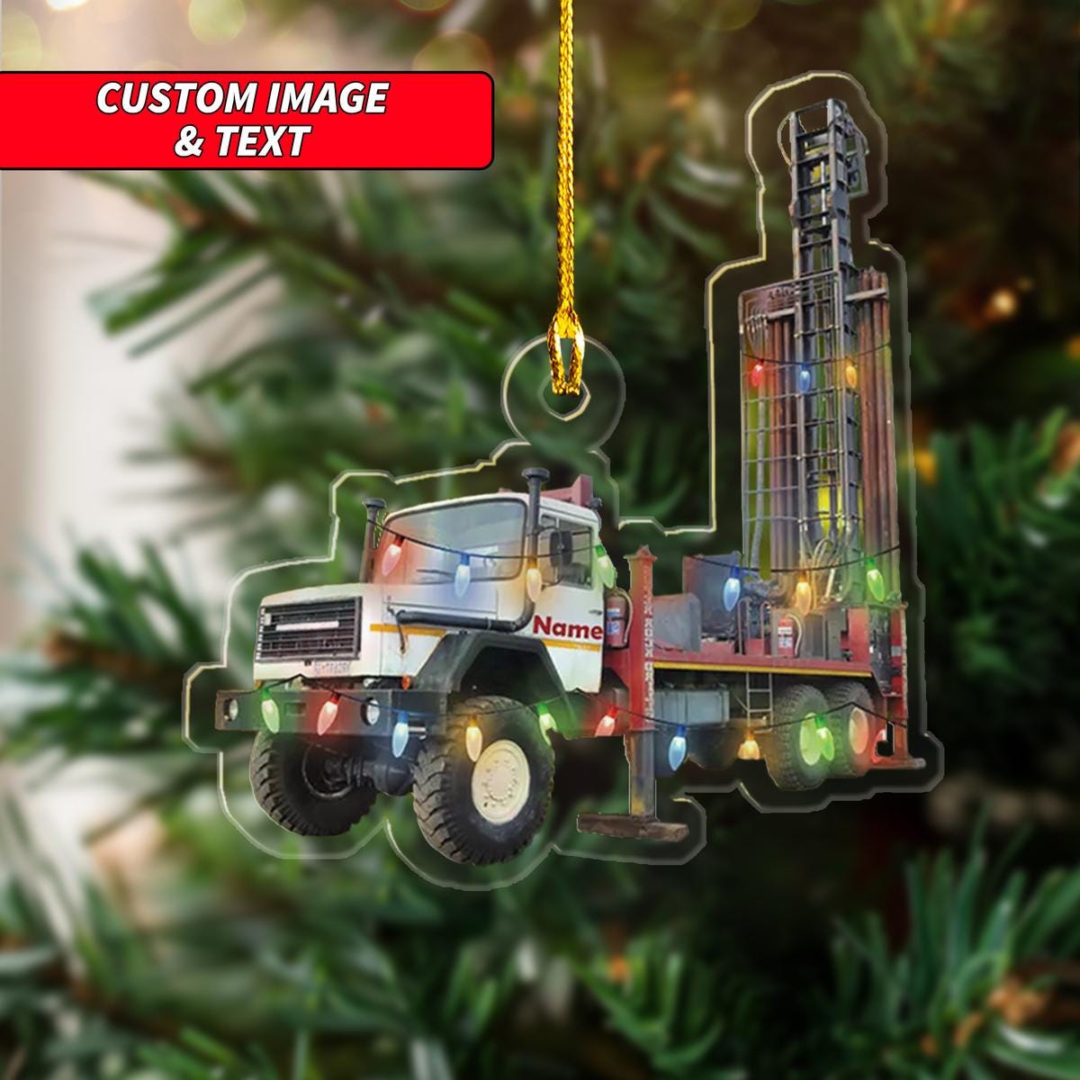 Personalize Truck Cranes With Christmas Light Christmas Ornament, Heavy Equipment Christmas Ornament, Custom Name Acrylic Ornament ORNO5