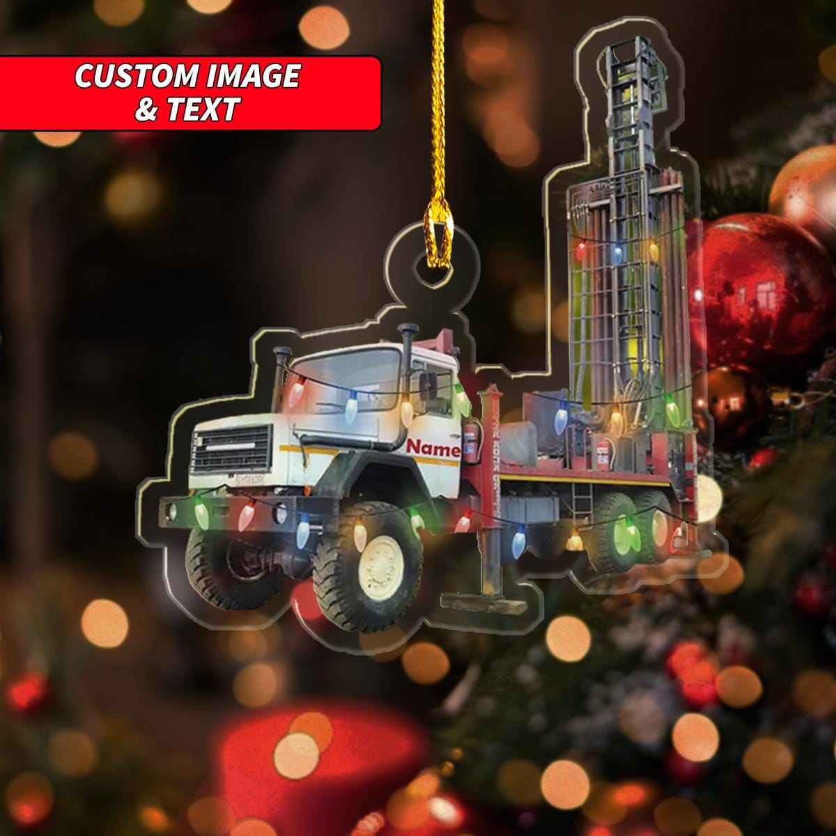 Personalize Truck Cranes With Christmas Light Christmas Ornament, Heavy Equipment Christmas Ornament, Custom Name Acrylic Ornament ORNO5
