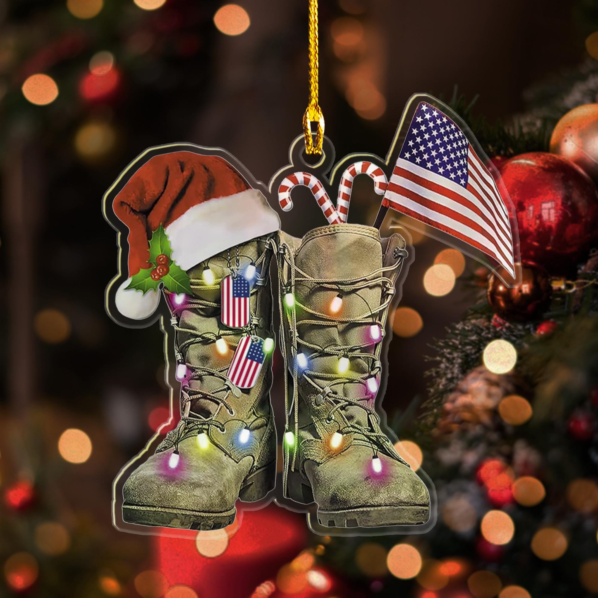 Personalize Veteran Uniform Boots  Helmet 2D Flat Christmas Ornament, Us Veteran Christmas Ornament Flat Shape, Memorial Christmas Ornament ORNO5