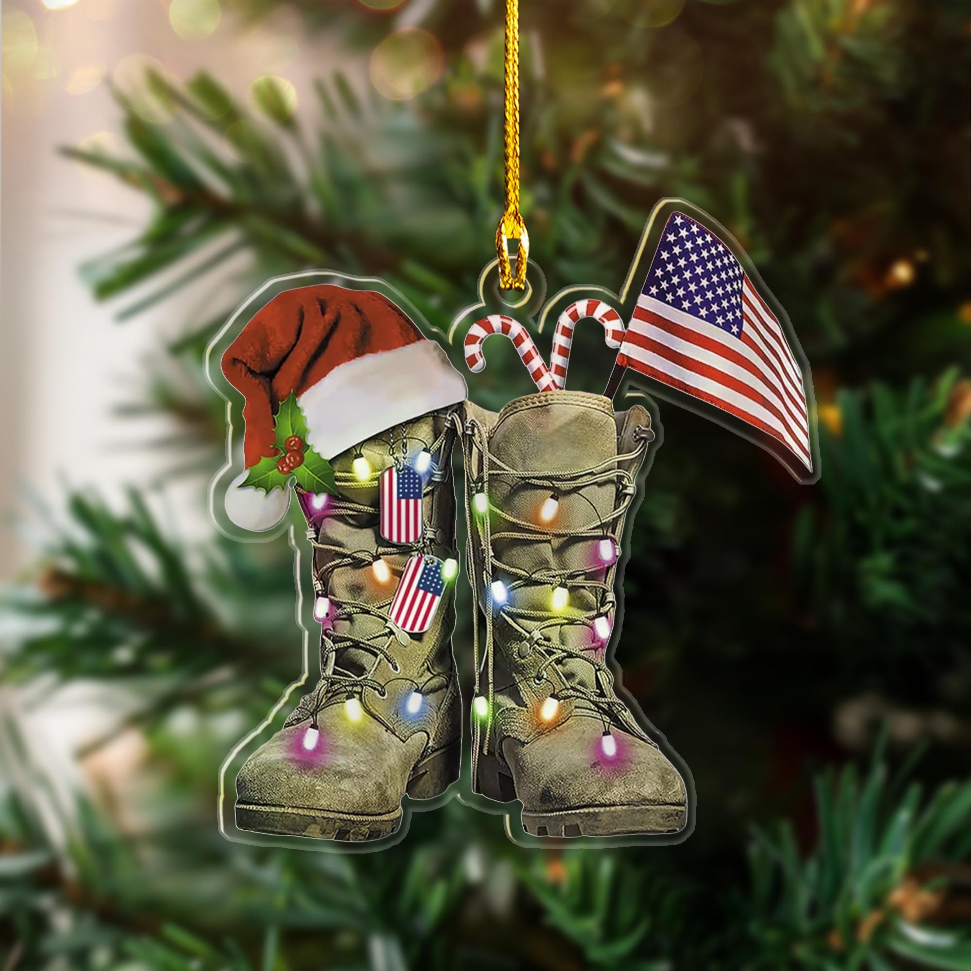Personalize Veteran Uniform Boots  Helmet 2D Flat Christmas Ornament, Us Veteran Christmas Ornament Flat Shape, Memorial Christmas Ornament ORNO5