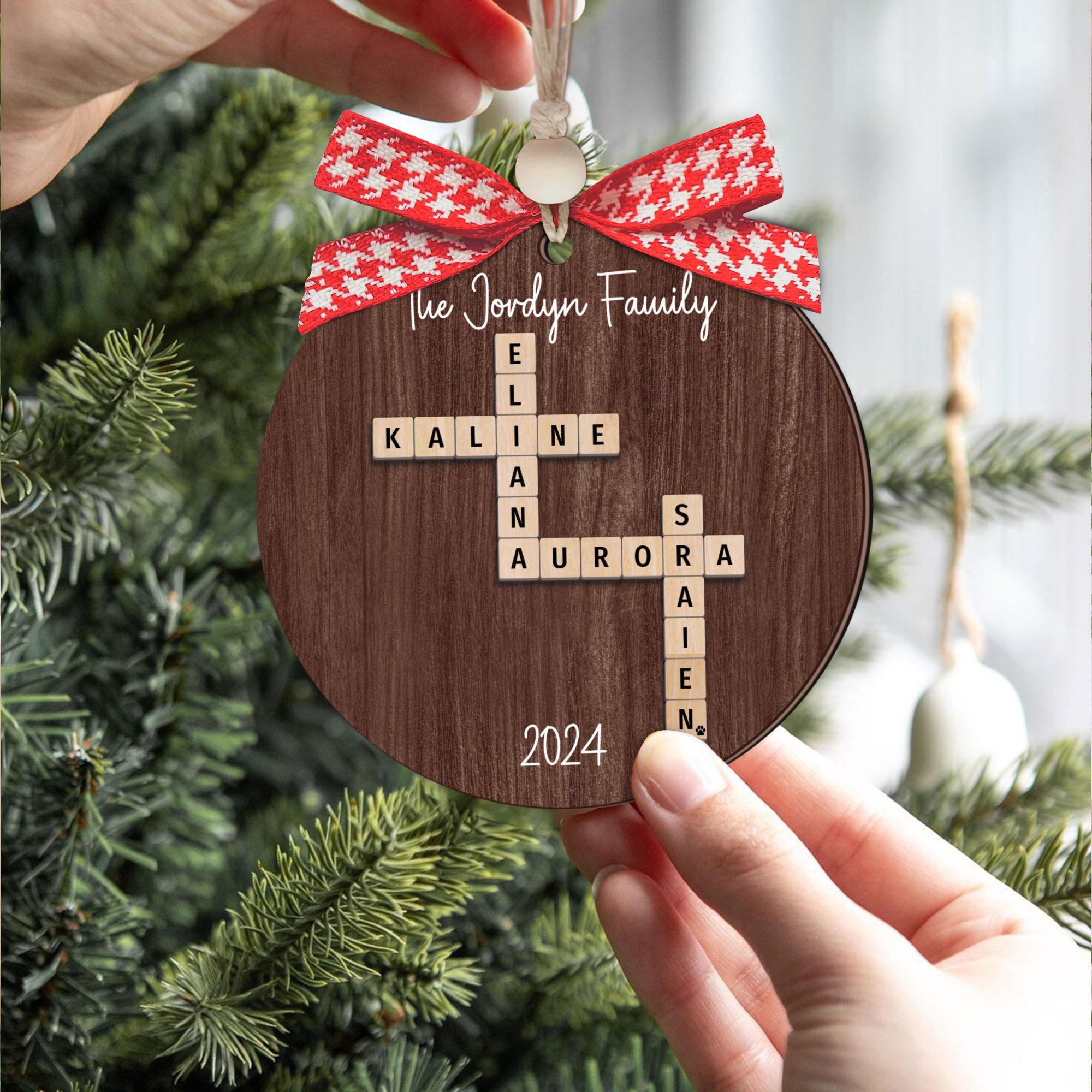 Personalized 2 Layer Wooden Family Crossword Puzzle Ornament , Family Puzzle Crossword Ornament, Xmas Gift For Family, Custom Ornament OROC24