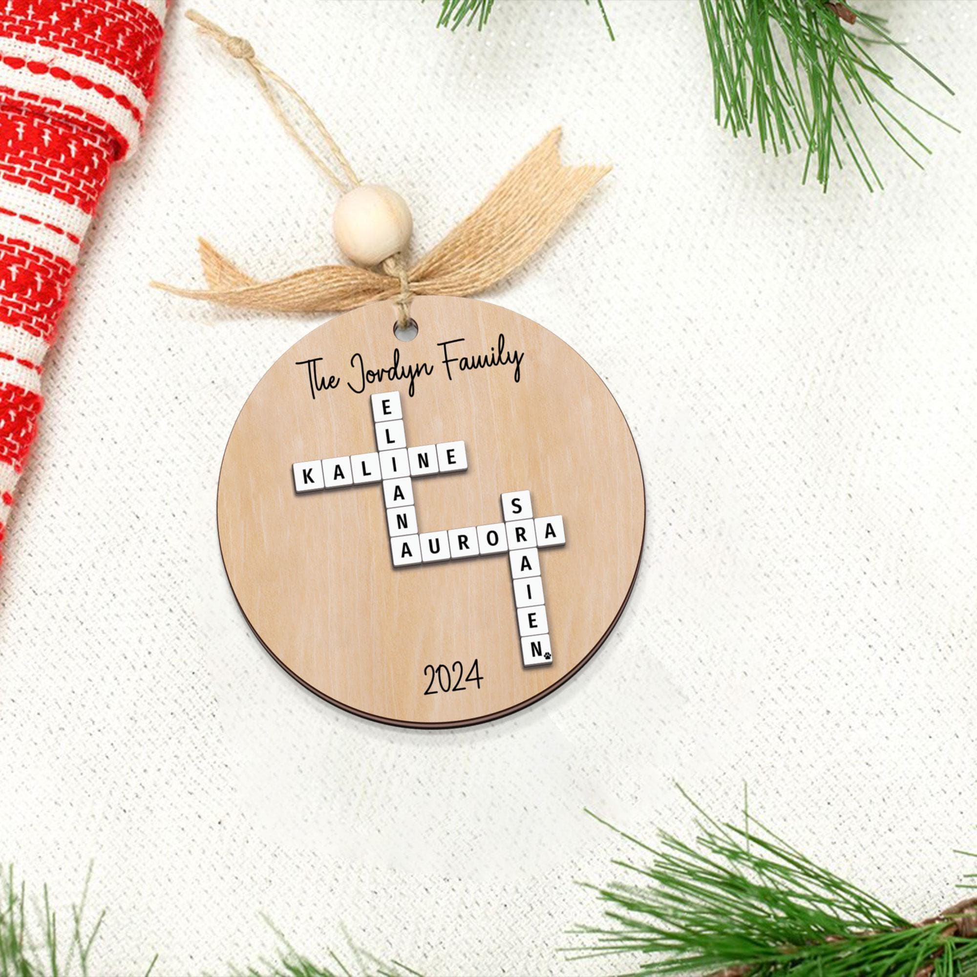 Personalized 2 Layer Wooden Family Crossword Puzzle Ornament , Family Puzzle Crossword Ornament, Xmas Gift For Family, Custom Ornament OROC24