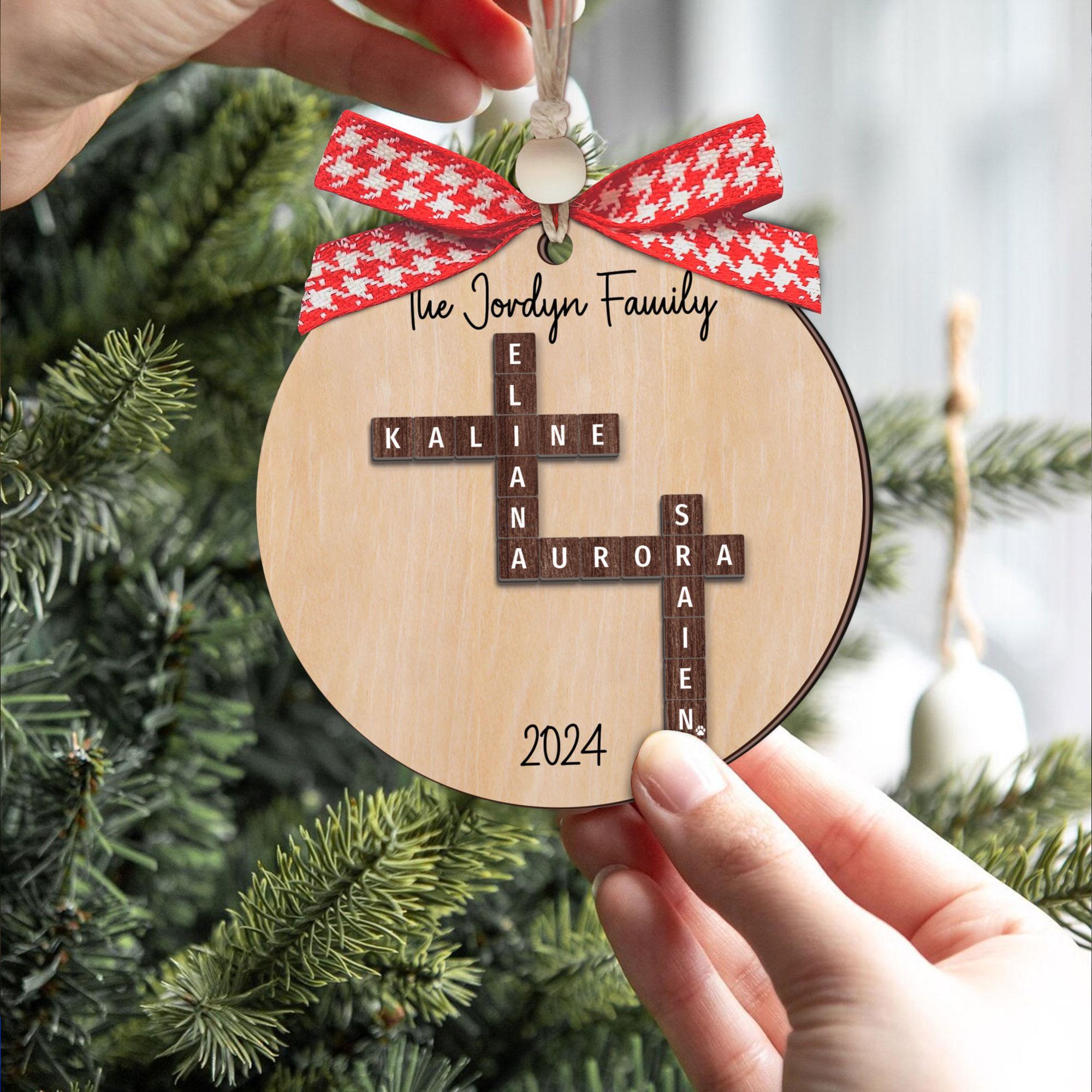 Personalized 2 Layer Wooden Family Crossword Puzzle Ornament , Family Puzzle Crossword Ornament, Xmas Gift For Family, Custom Ornament OROC24