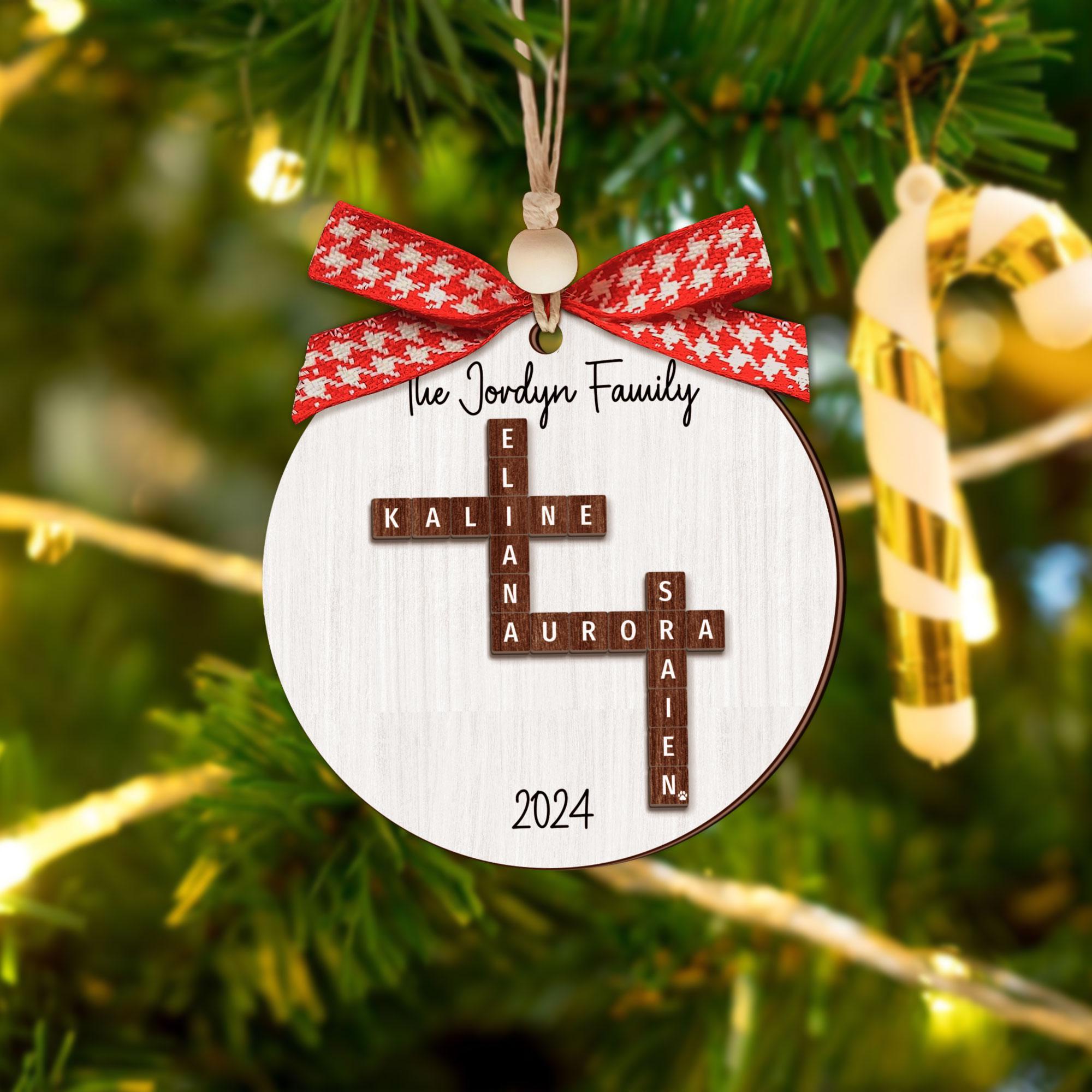 Personalized 2 Layer Wooden Family Crossword Puzzle Ornament , Family Puzzle Crossword Ornament, Xmas Gift For Family, Custom Ornament OROC24