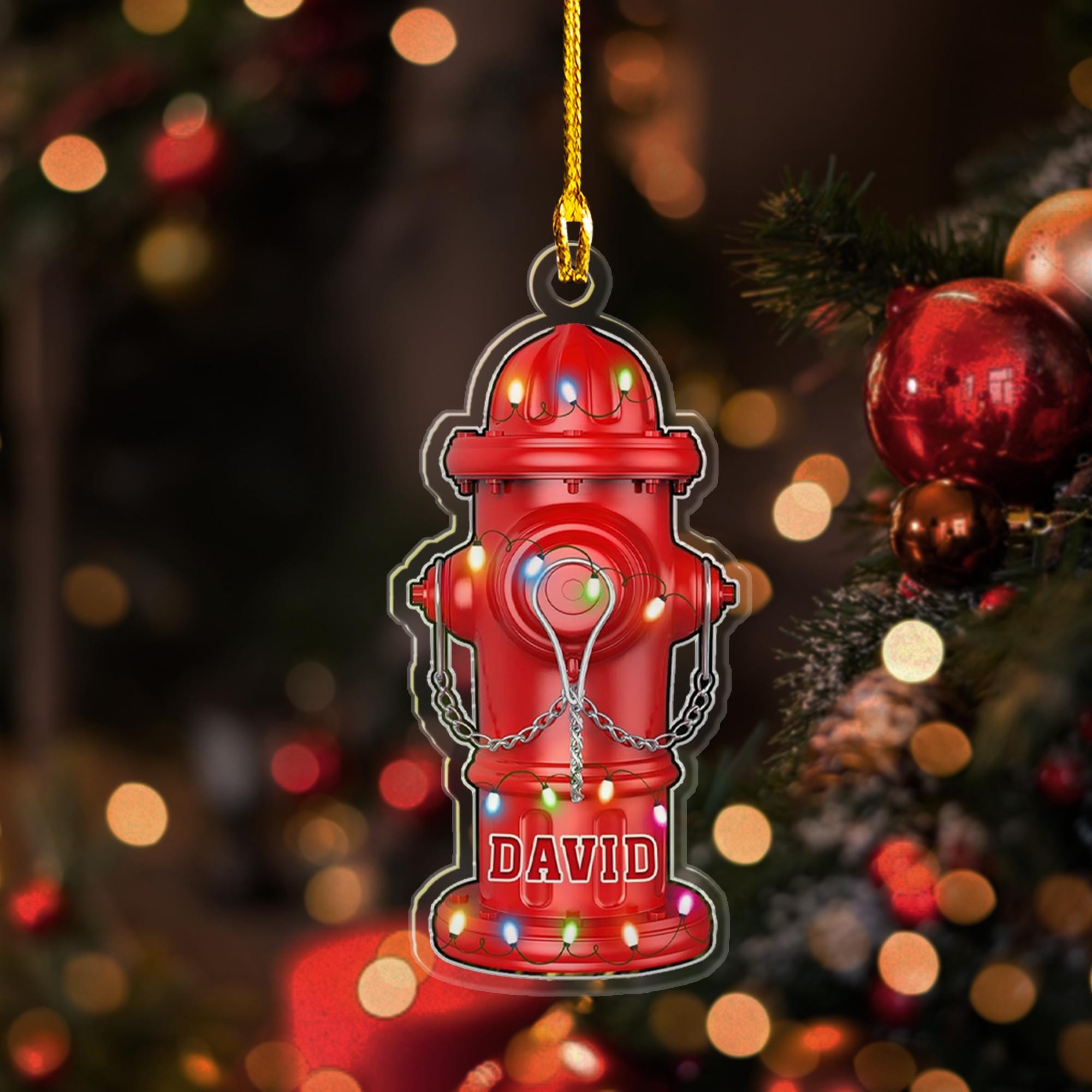 Personalized 2D Flat Acrylic Red Fire Hydrant Ornament, Custom Name Firefighter Ornament, Gift For Firefighter Christmas ORNO5