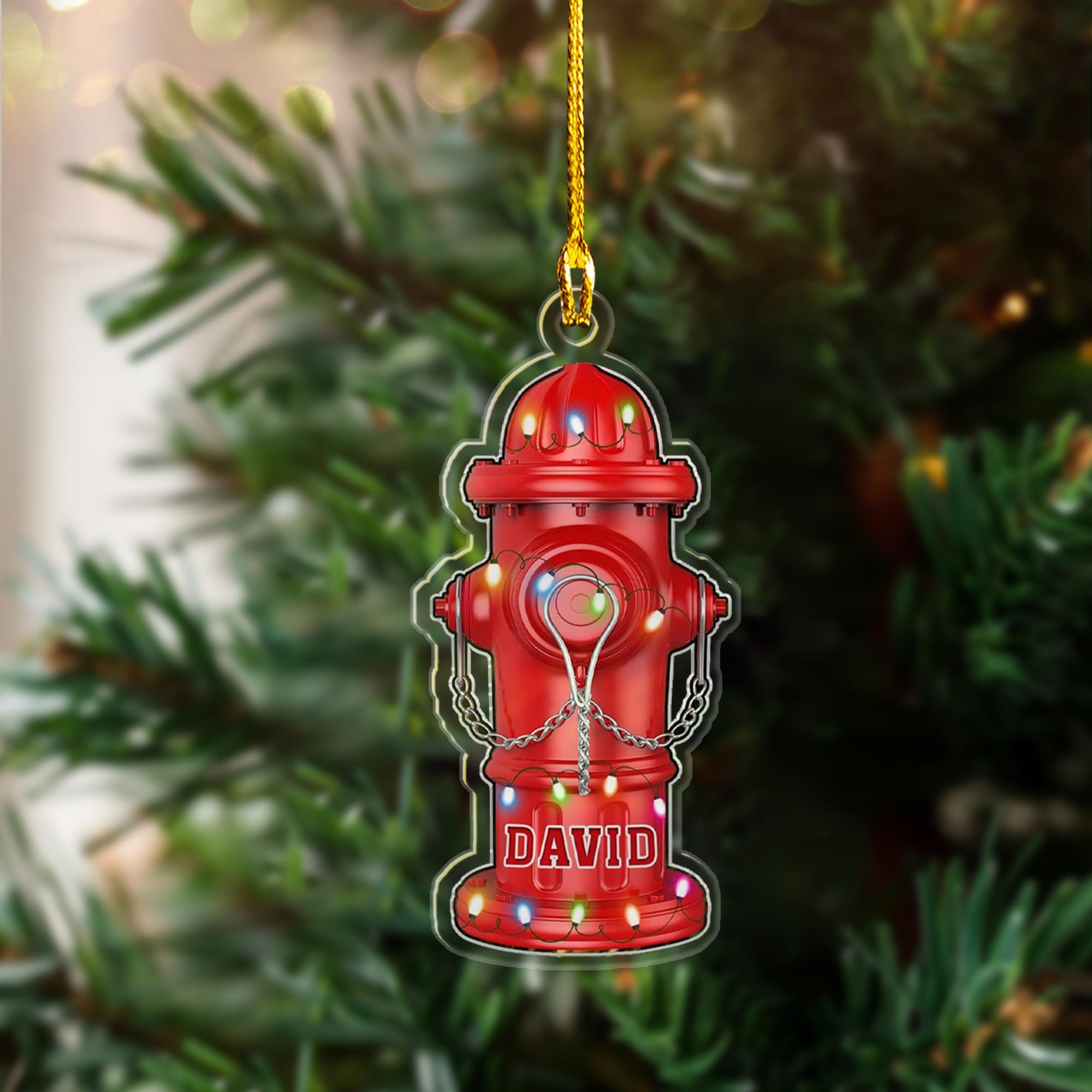 Personalized 2D Flat Acrylic Red Fire Hydrant Ornament, Custom Name Firefighter Ornament, Gift For Firefighter Christmas ORNO5