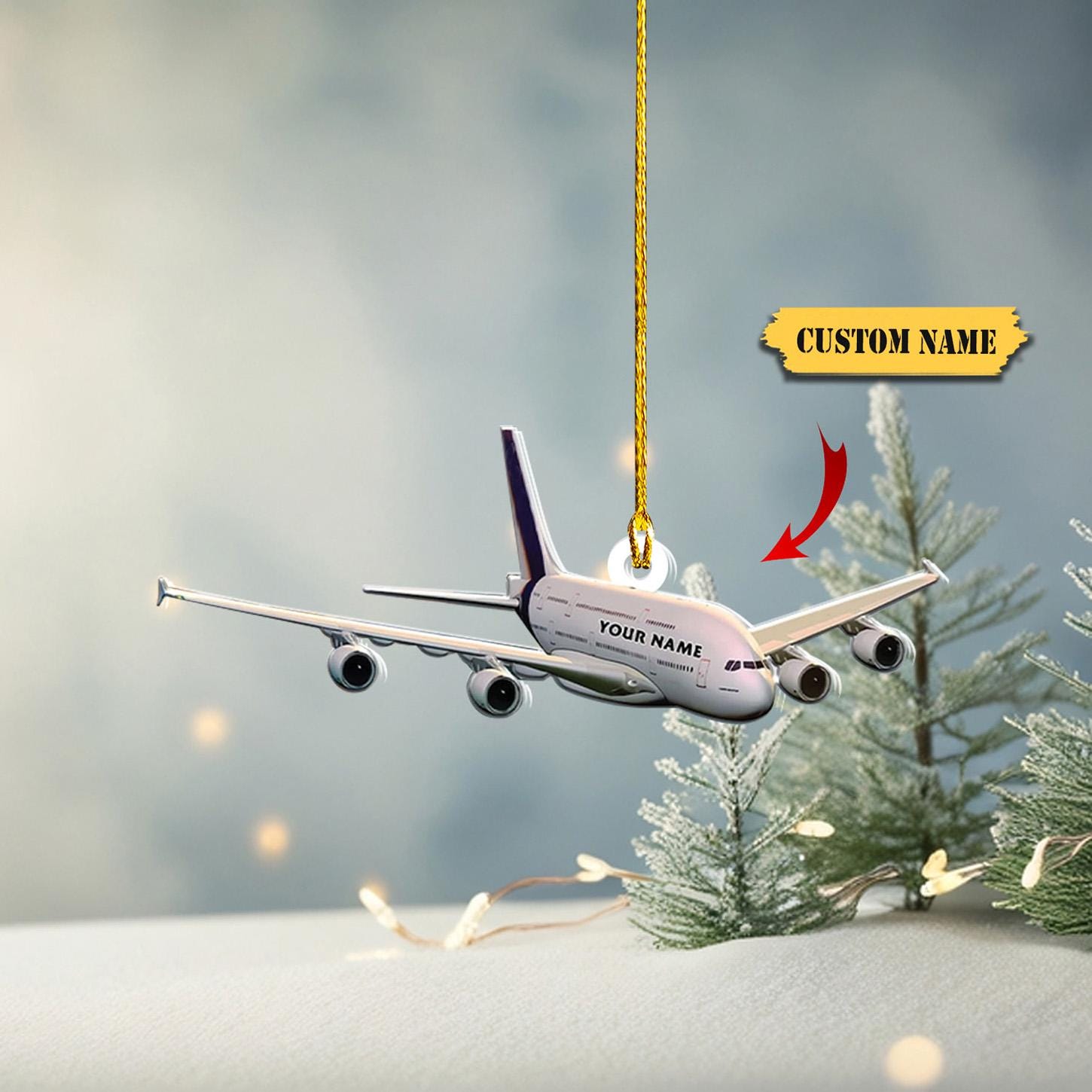 Personalized Airplane Ornament FLAT 2D, Custom Name Aviation Christmas Decor, Perfect Gift for Pilots and Travel Lovers, Xmas 2024 HAOR0711