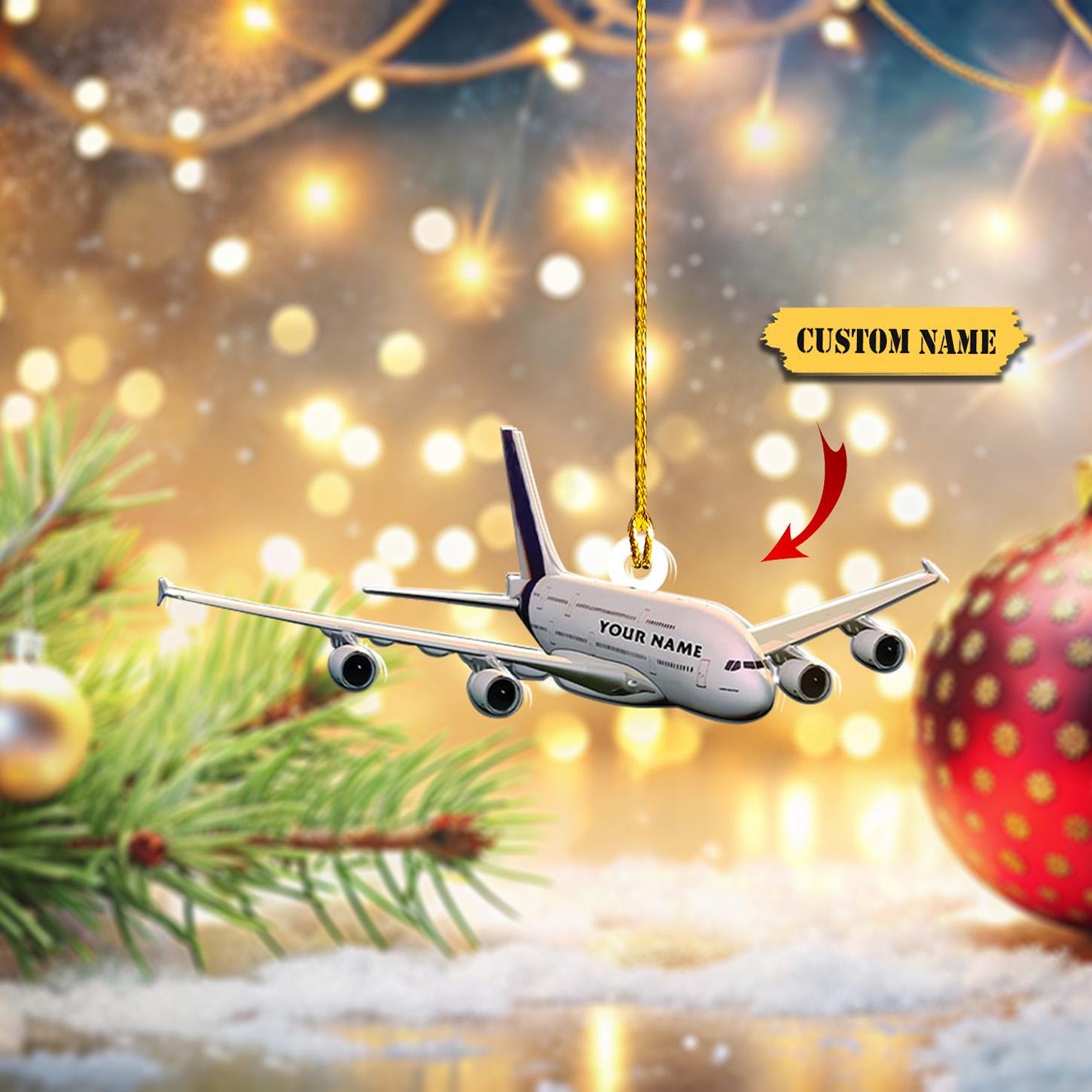 Personalized Airplane Ornament FLAT 2D, Custom Name Aviation Christmas Decor, Perfect Gift for Pilots and Travel Lovers, Xmas 2024 HAOR0711