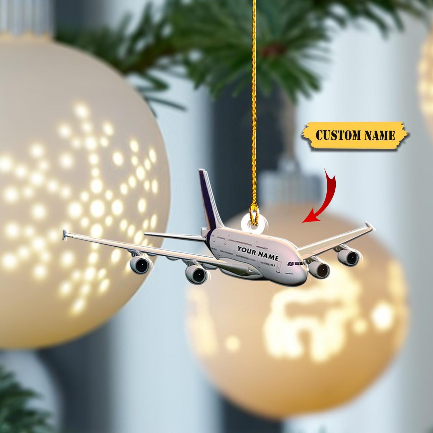 Personalized Airplane Ornament FLAT 2D, Custom Name Aviation Christmas Decor, Perfect Gift for Pilots and Travel Lovers, Xmas 2024 HAOR0711