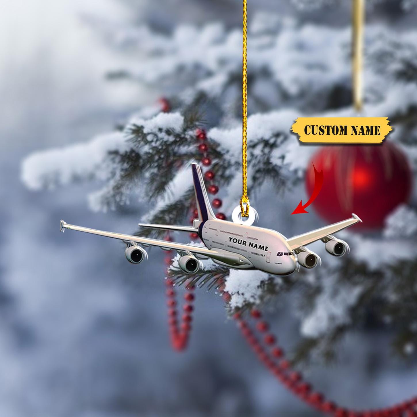 Personalized Airplane Ornament FLAT 2D, Custom Name Aviation Christmas Decor, Perfect Gift for Pilots and Travel Lovers, Xmas 2024 HAOR0711