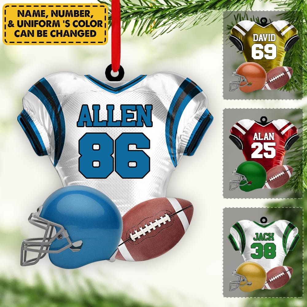 Personalized American Football Christmas Ornament, Custom Football Player Uniform Acrylic Ornament, Christmas Gift Decor For Football Lover ORH1710N