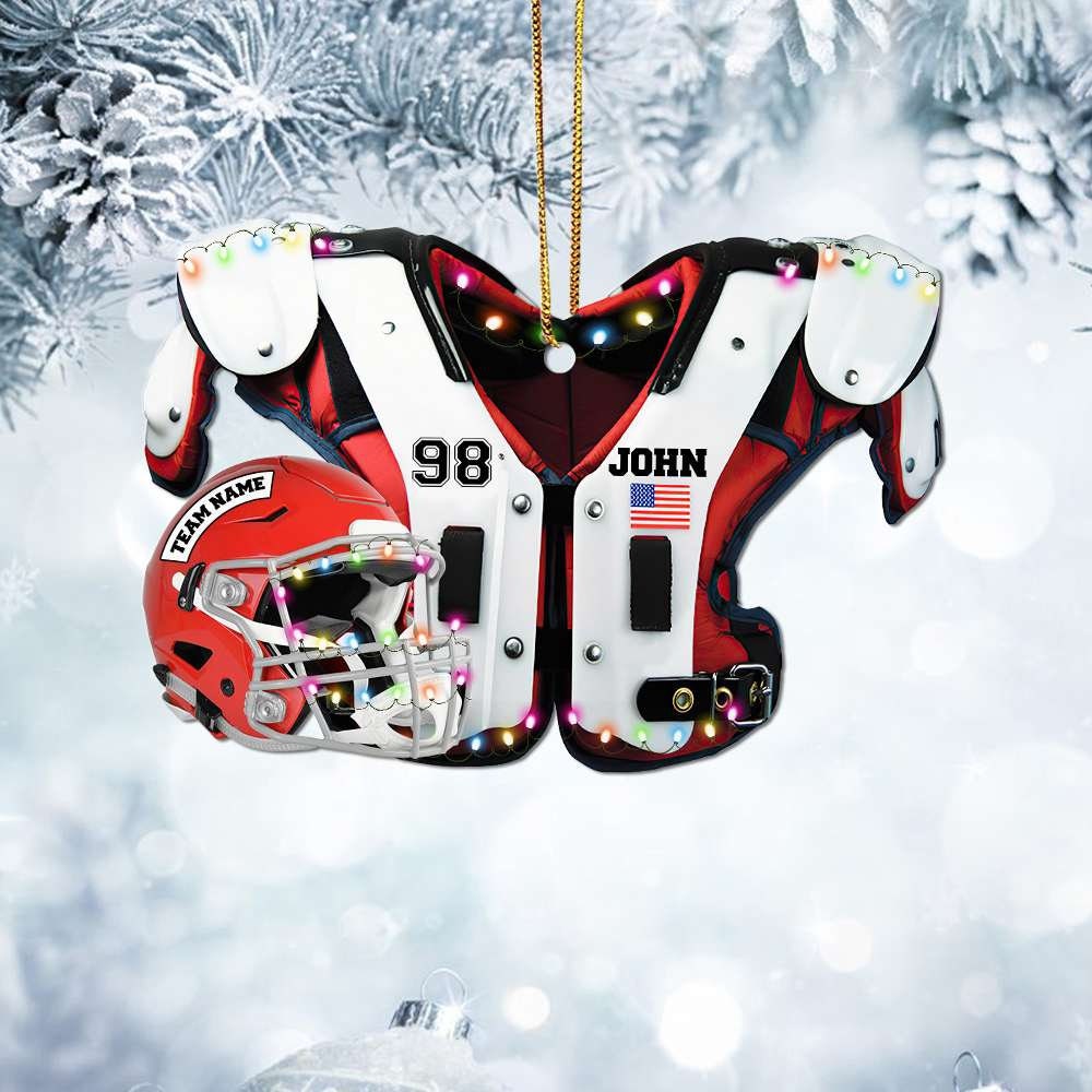 Personalized American Football Christmas Ornament, Custom Football Shoulder Pads And Helmet Acrylic Ornament, Gift For Football Lover ORH1710N