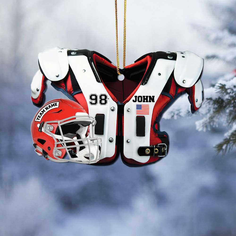 Personalized American Football Christmas Ornament, Custom Football Shoulder Pads And Helmet Acrylic Ornament, Gift For Football Lover ORH1710N