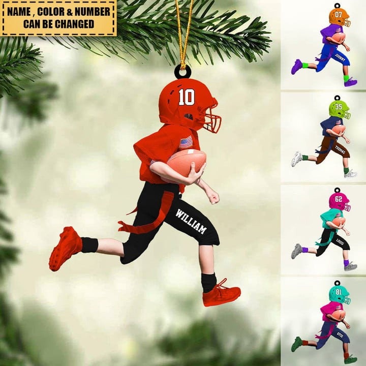 Personalized American Football Kid Christmas Ornament, Custom Kid Football Acrylic Ornament, Christmas Gift for Son, Xmas Tree Hanging Decor ORH1710N