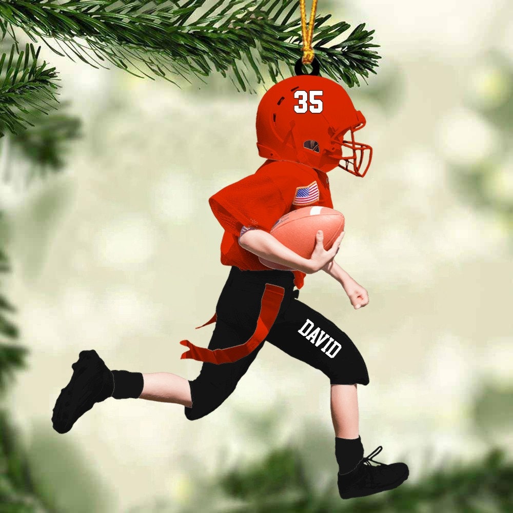Personalized American Football Kid Christmas Ornament, Custom Kid Football Acrylic Ornament, Christmas Gift for Son, Xmas Tree Hanging Decor ORH1710N