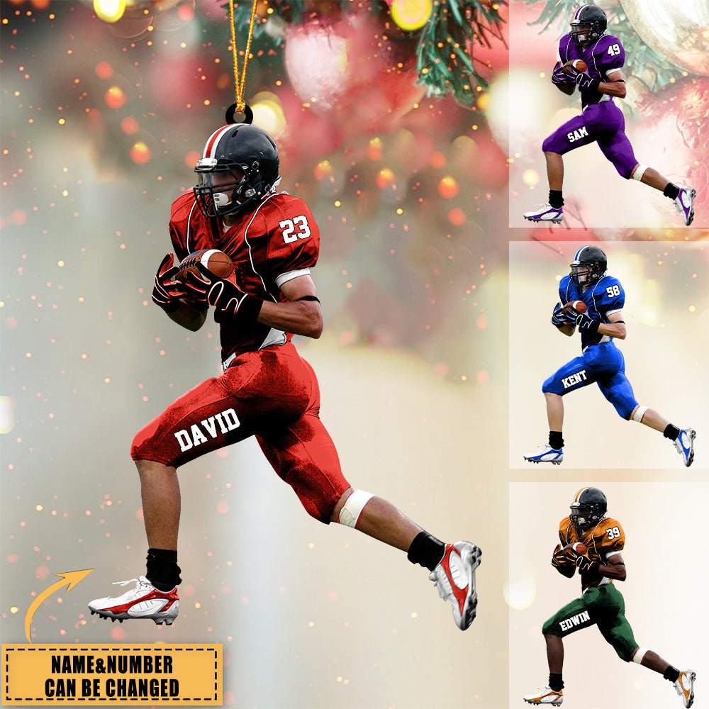 Personalized American Football Ornament, Football Players Running Ornament, Custom Name Number Uniform Ornament, Football Acrylic Ornament ORH1710N