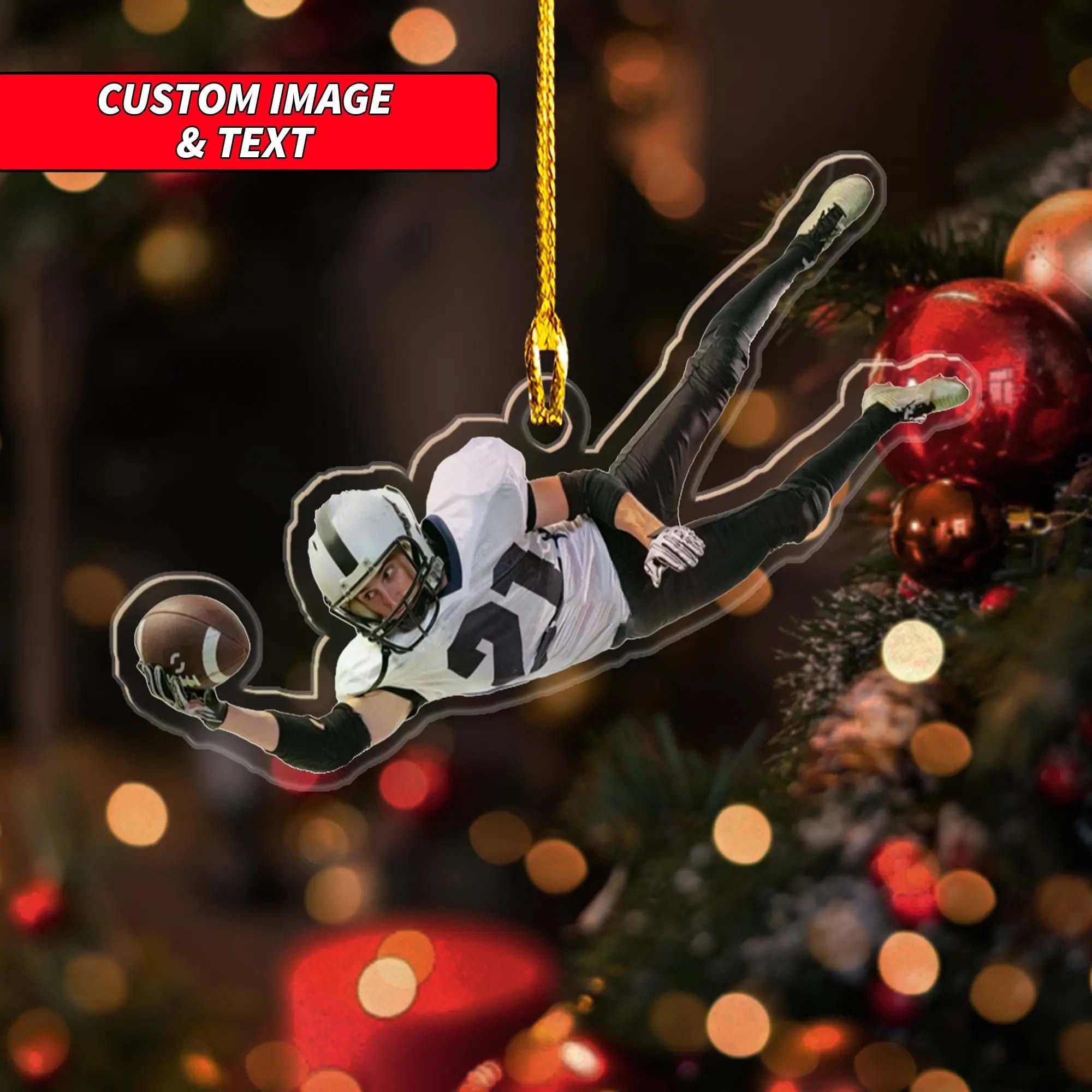 Personalized American Football Player Ornament 2024, Custom Image Sports Ornament 2024, 2D Flat American Football Ornament ORNO5