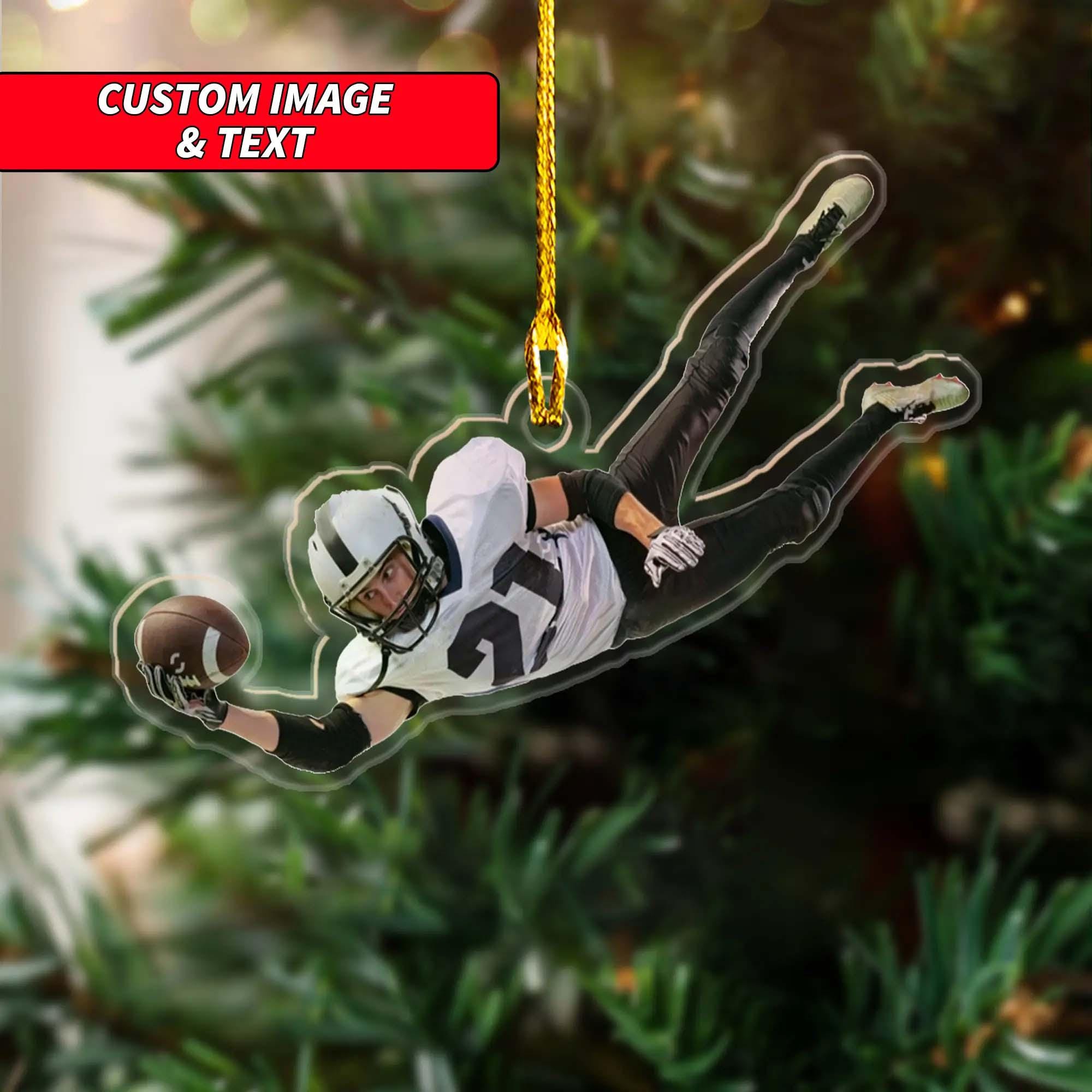 Personalized American Football Player Ornament 2024, Custom Image Sports Ornament 2024, 2D Flat American Football Ornament ORNO5