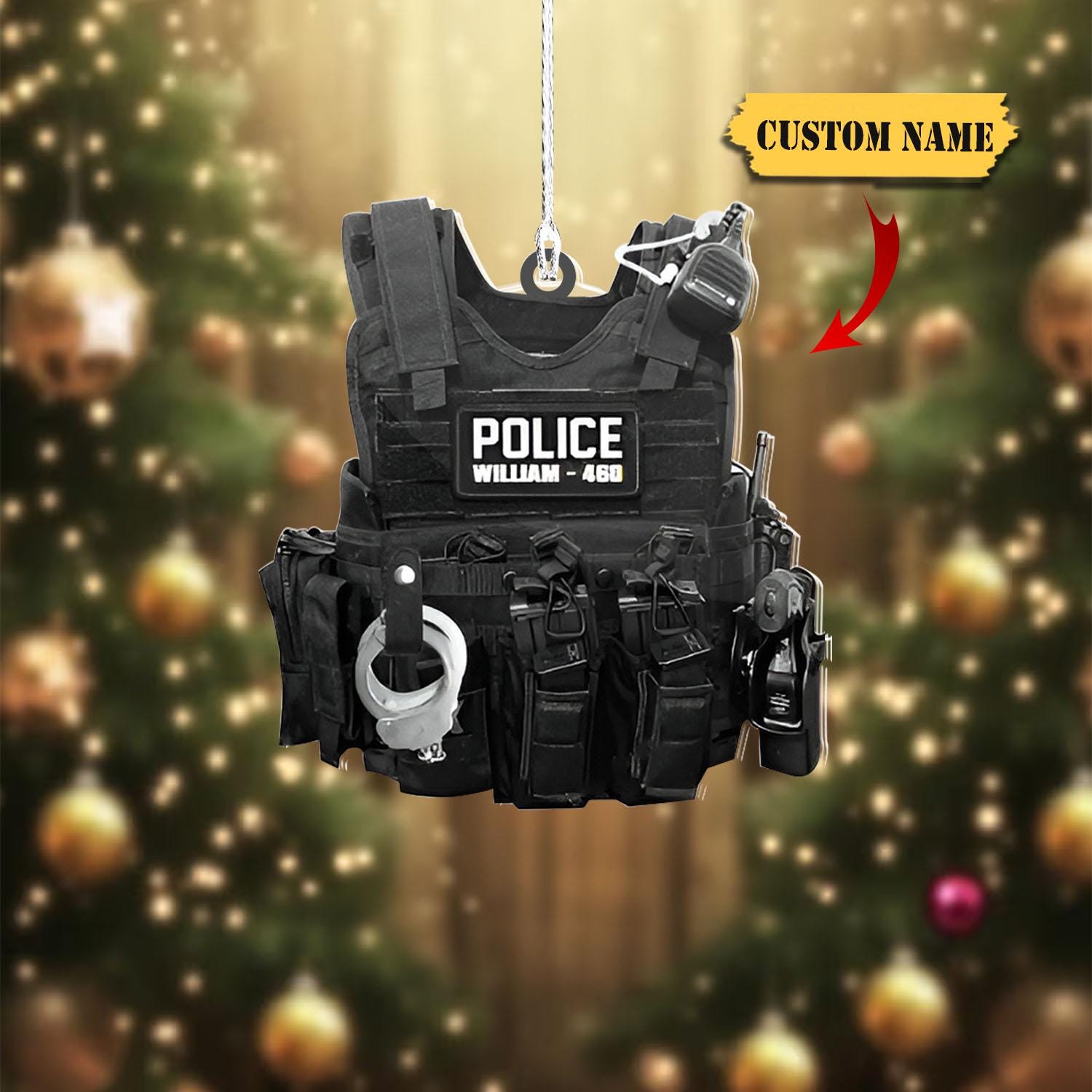 Personalized American Police Or Sheriff With Name And Number Christmas Acrylic Ornament 2D, Police Outfit Ornament Christmas Gifts HAOR0711