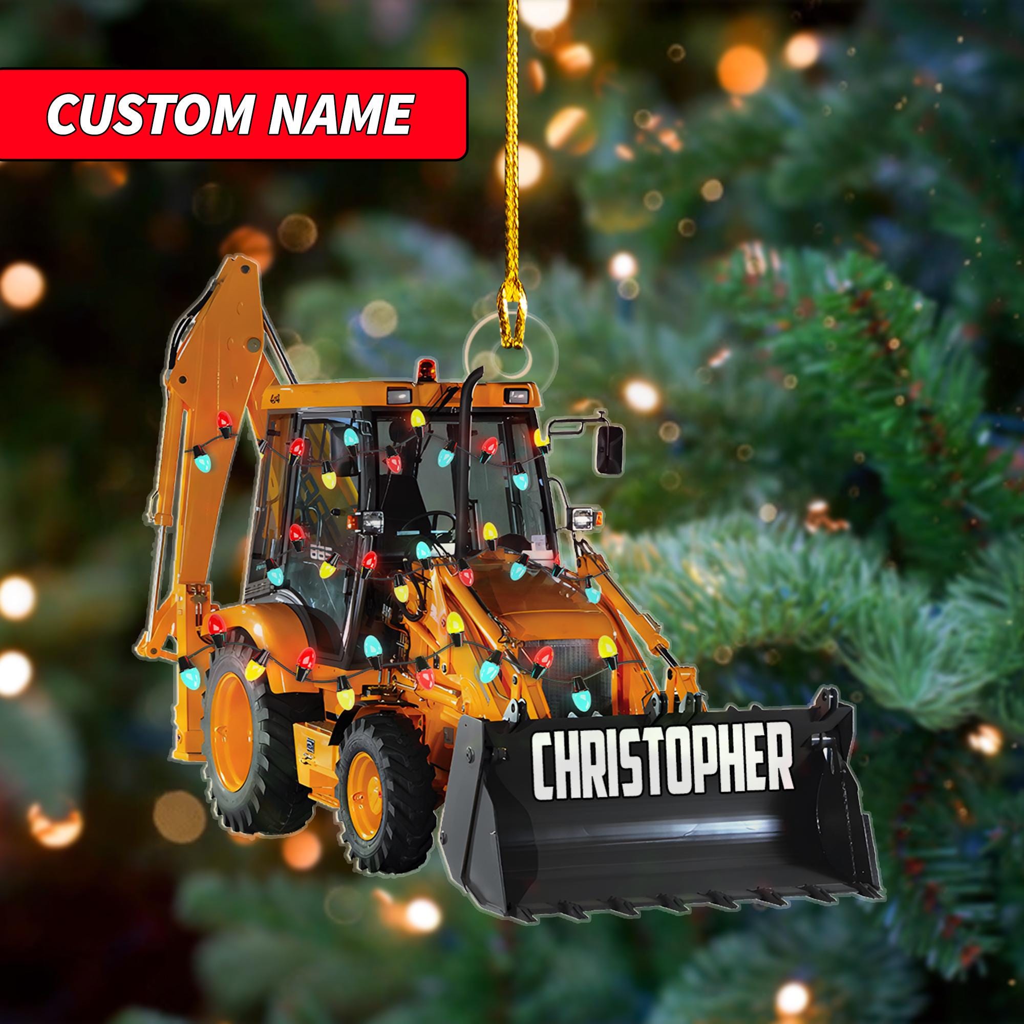 Personalized Backhoe loader Vehicles Equipment 2D Flat Ornament, Custom Name Christmas Ornament, Backhoe Loader Vehicles Ornament ORNO5